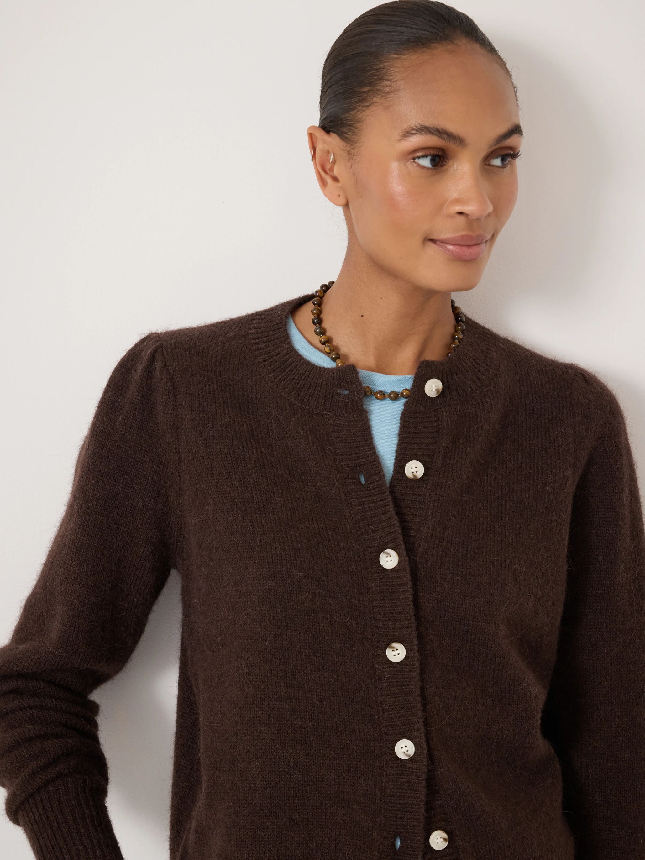 Wool Blend Gathered Shoulder Detail Cardigan