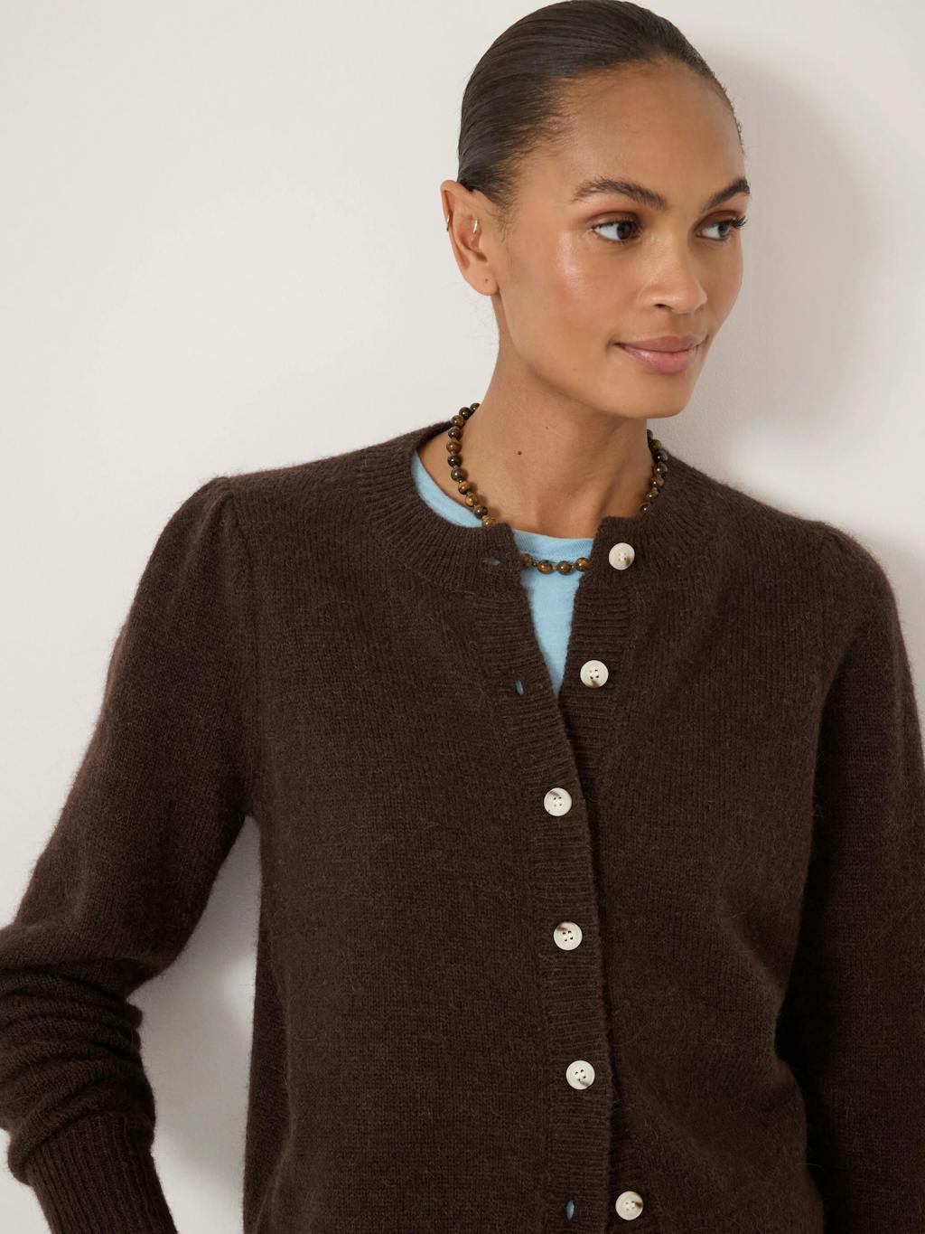 014275-0450-04 Wool Blend Gathered Shoulder Detail Cardigan