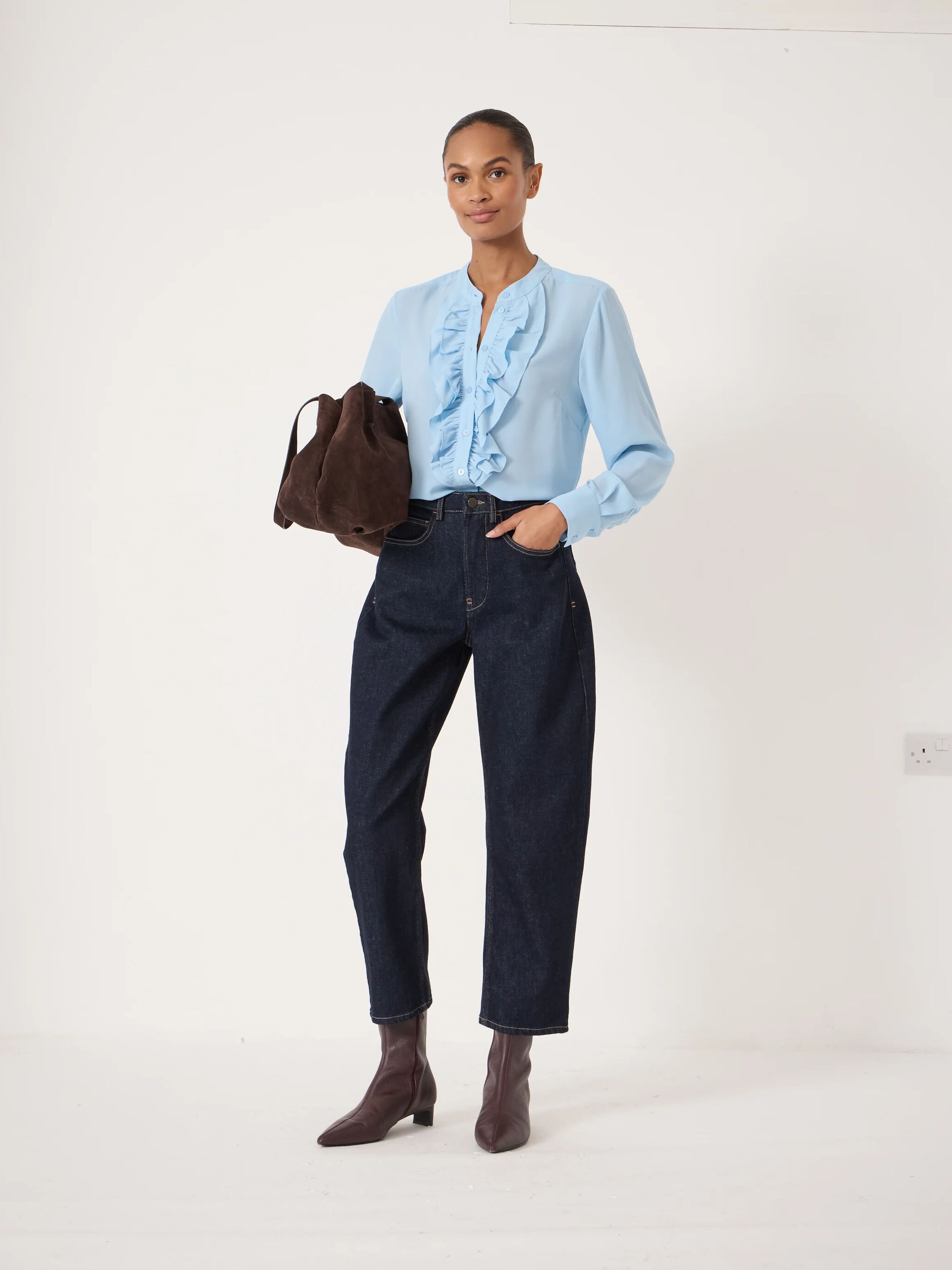 Pale Moon Waybackmachine Ruffle Elowen Long Sleeve Ruffle Shirt - Pale Blue | Hush