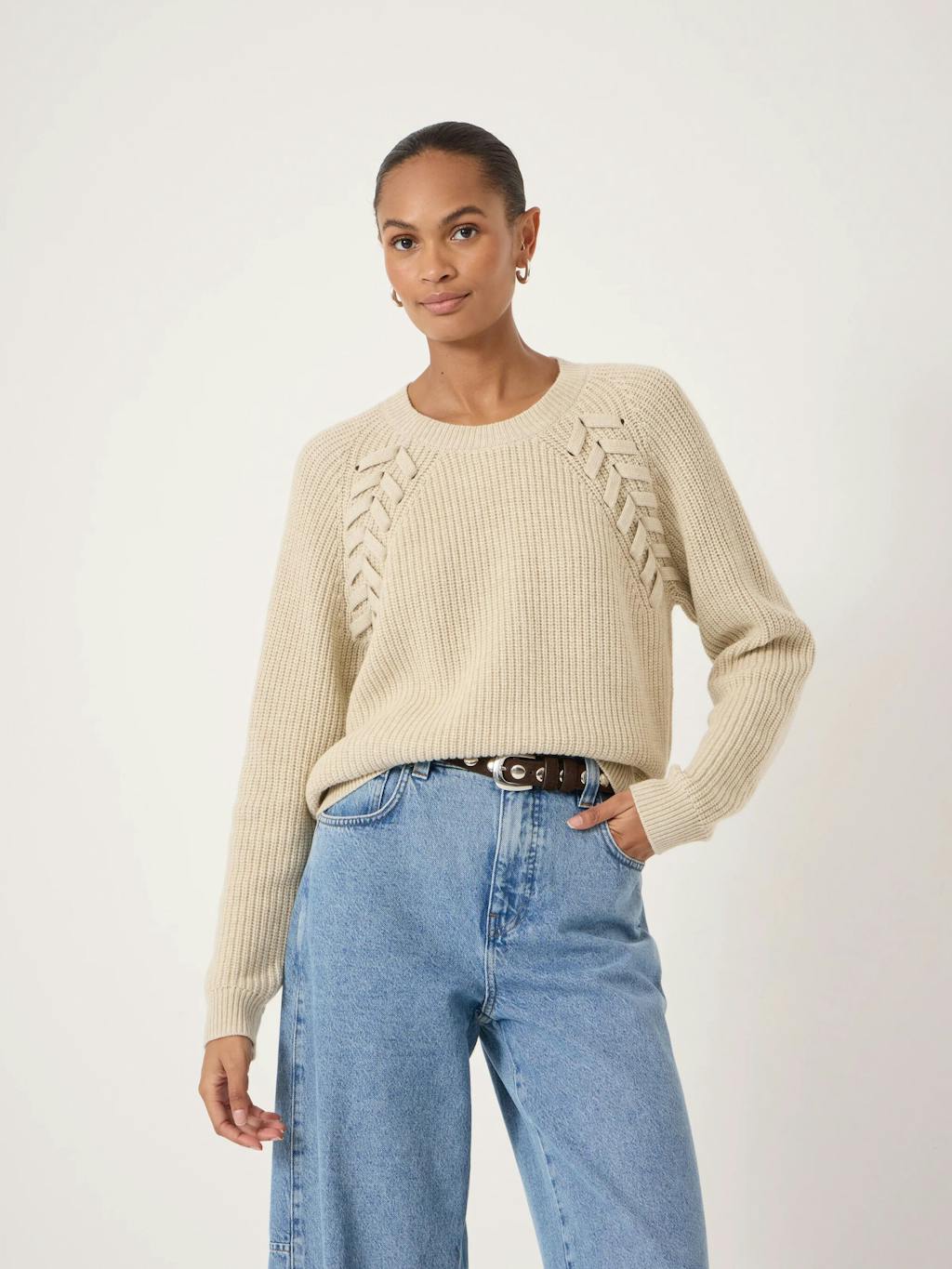 014713-0340-01 Mel Wool Blend Plait Trim Jumper