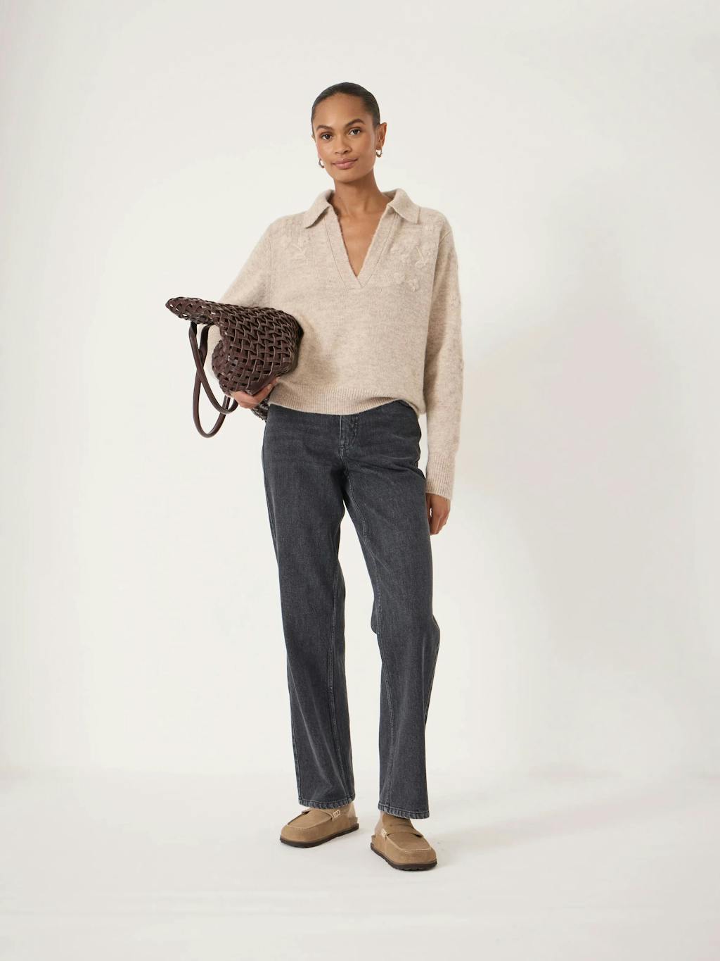 014569-2860-02 Wool Blend Collar Detail Jumper with Flower Embroidery