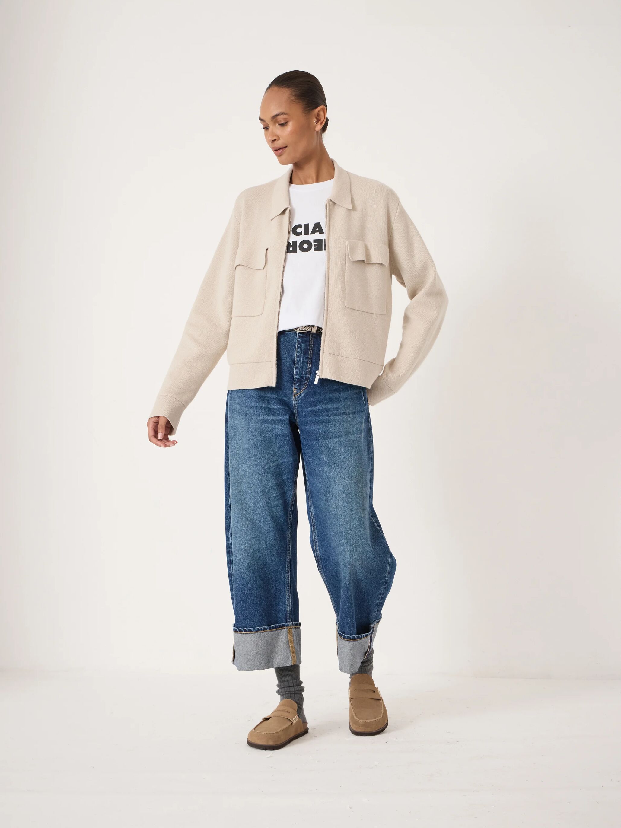 Wool Blend Zip Front Cardigan