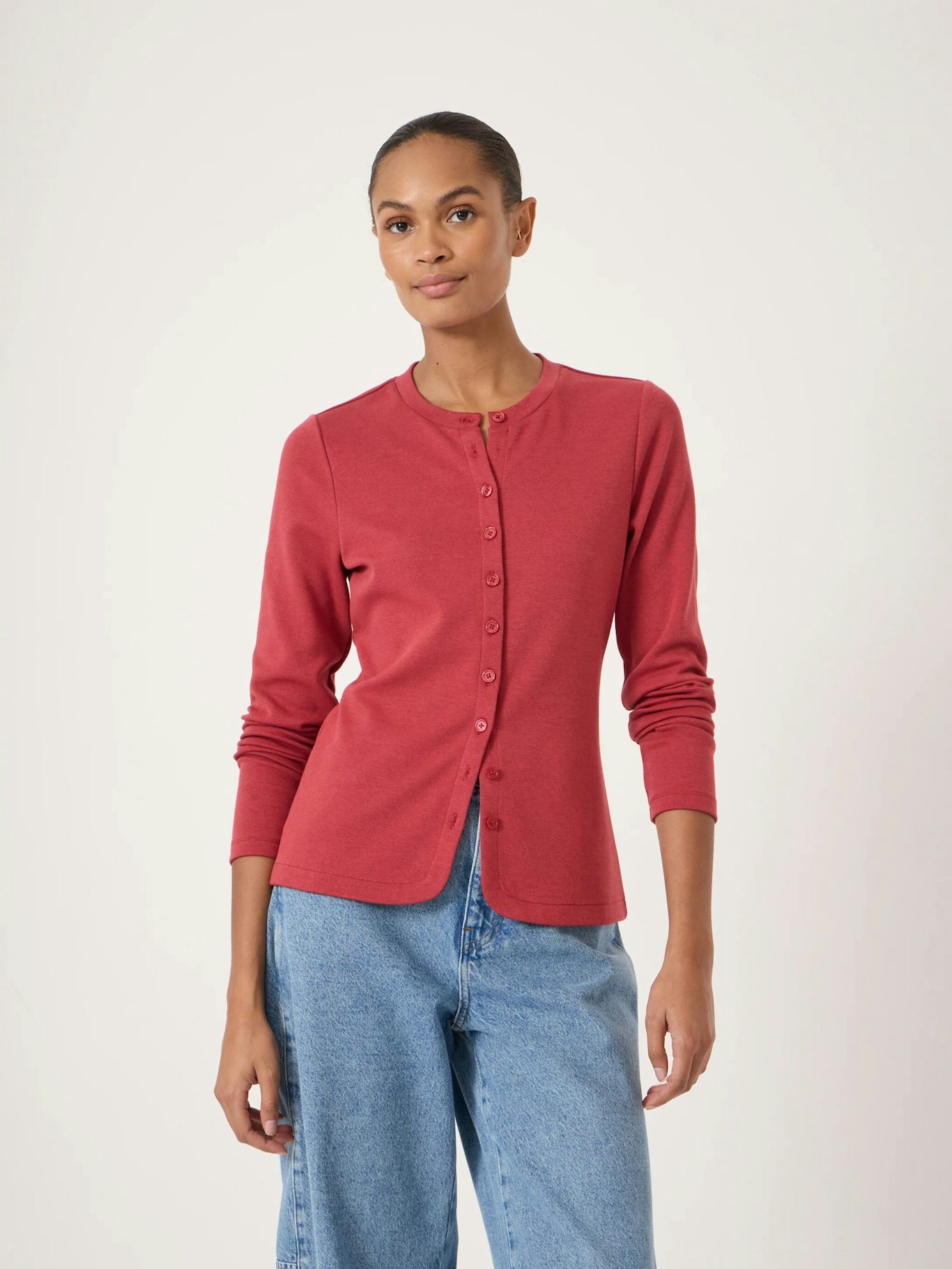 014251-1166-01 Button Detail Jersey Cardigan