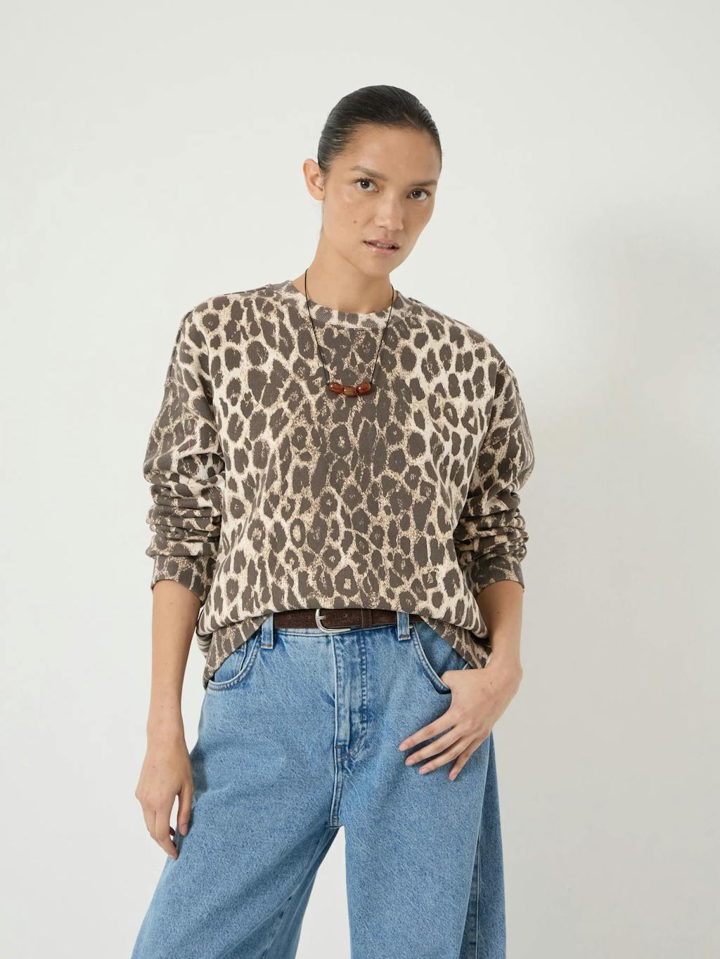 014968-4911-01 Astra Leopard Print Cotton Sweatshirt