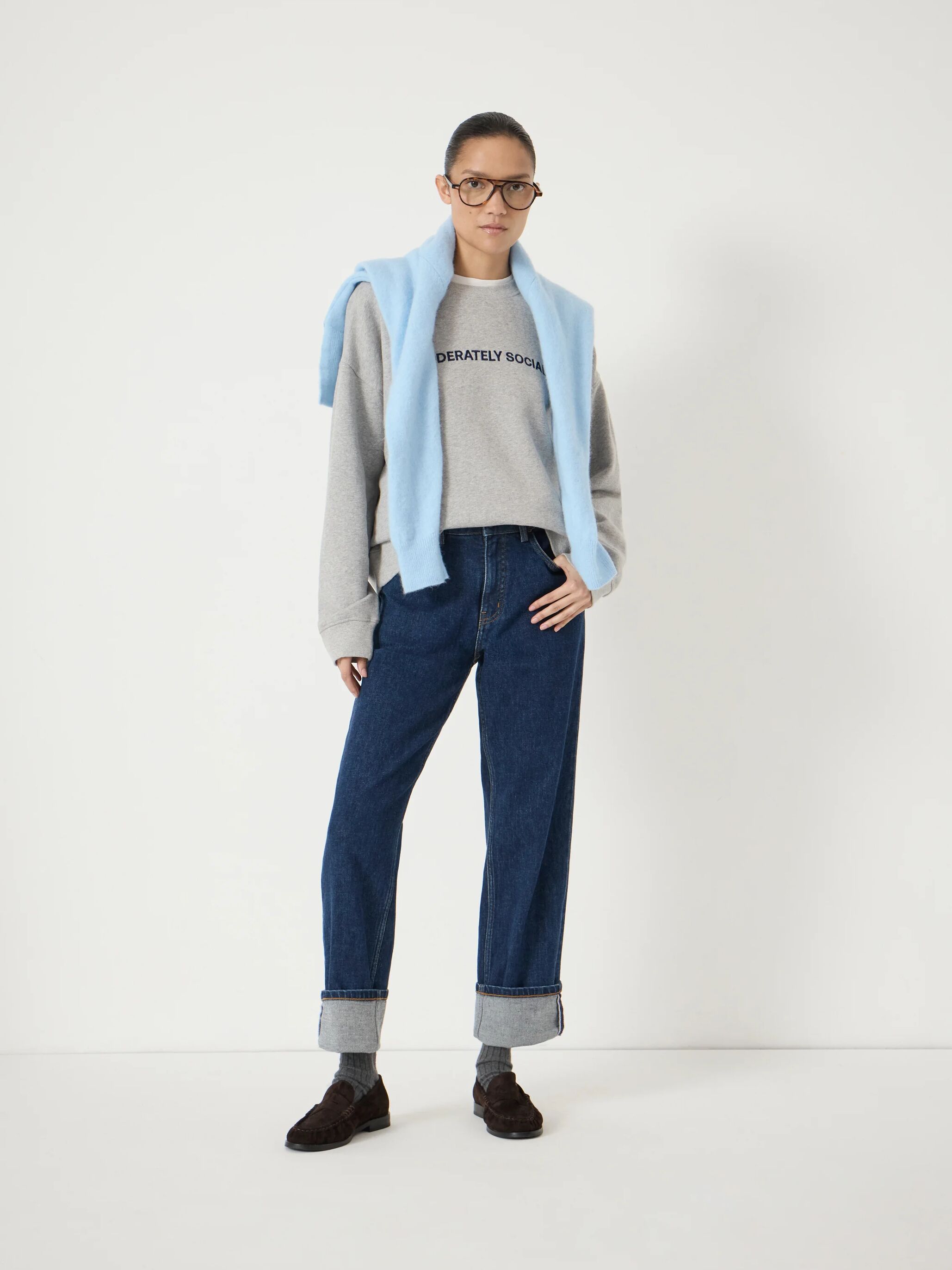 Moderately Social Embroidered Graphic Cotton Sweatshirt