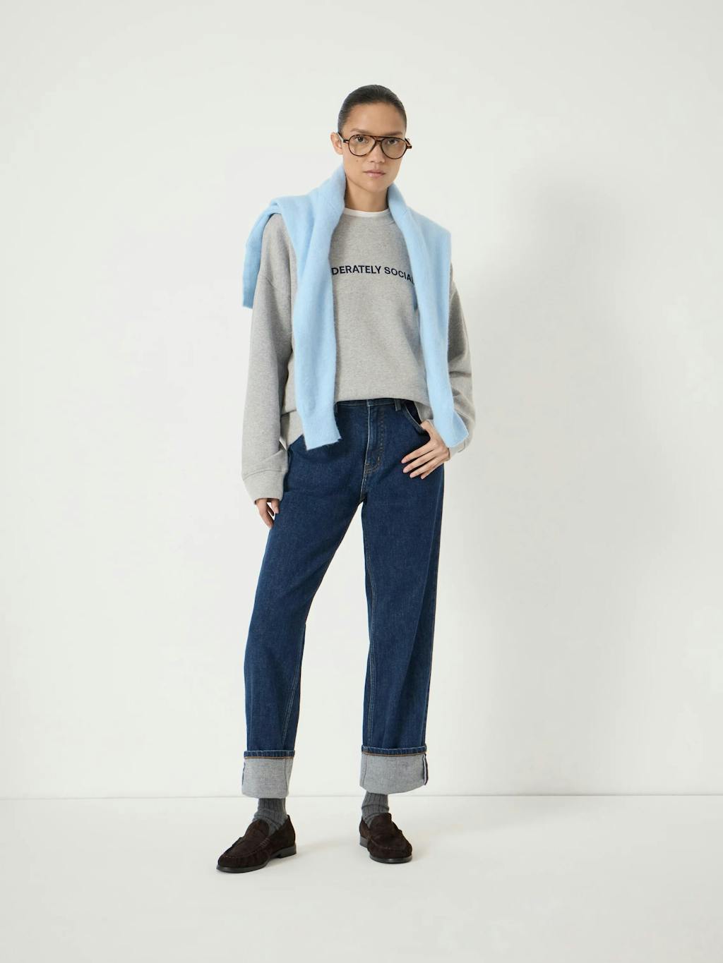 015267-4426-02 Moderately Social Embroidered Graphic Cotton Sweatshirt