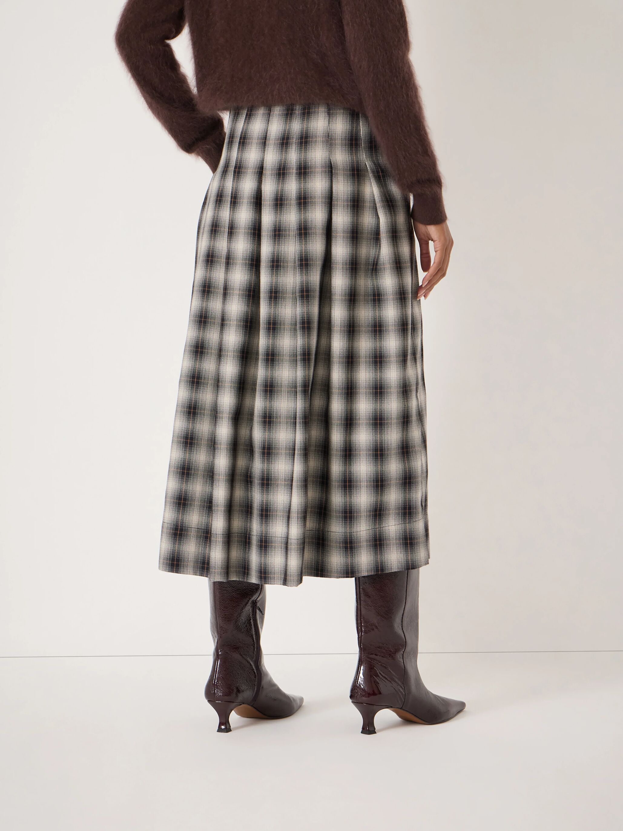 Ivy Check Pleat Release Midi Skirt