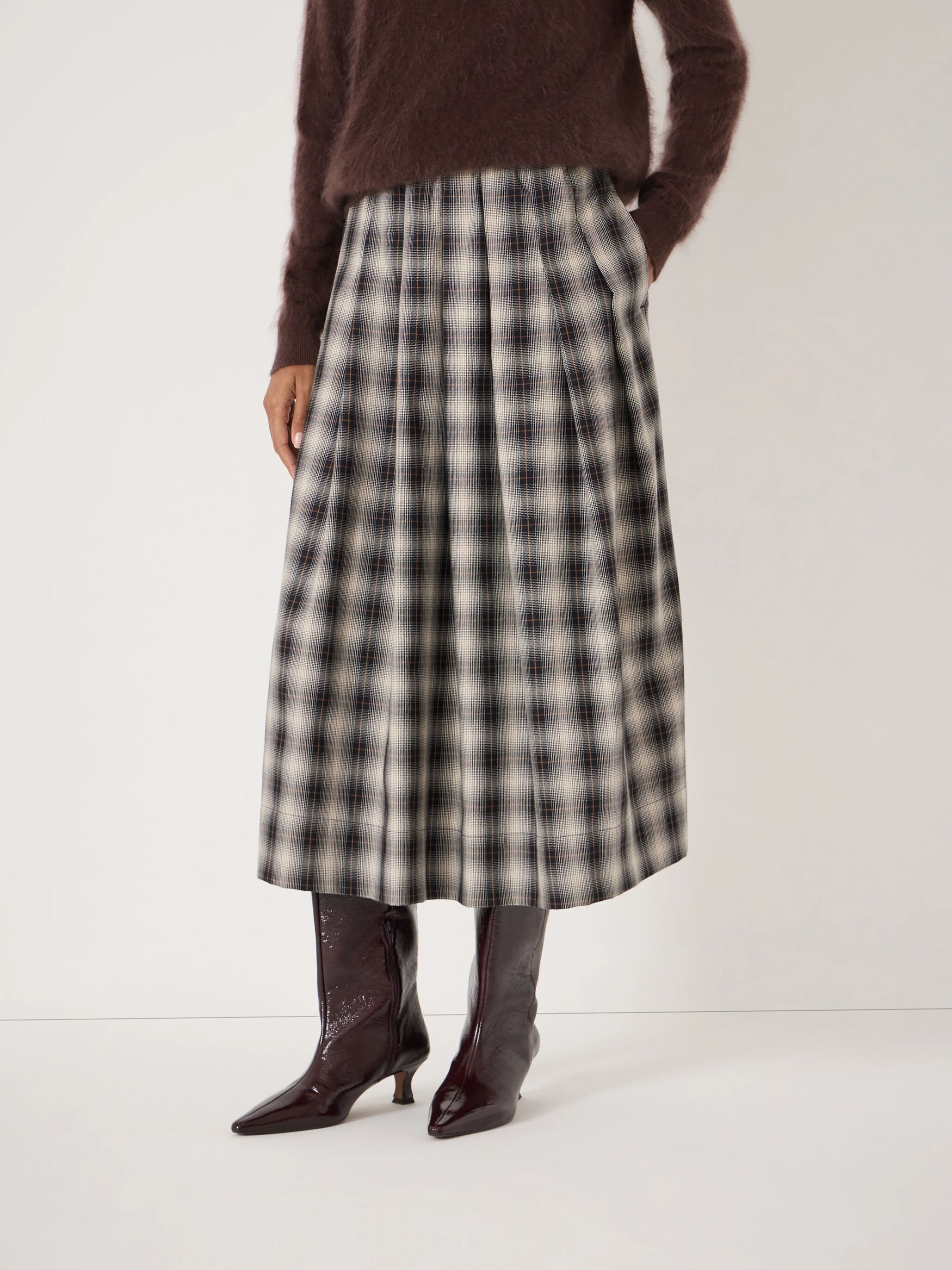 Ivy Check Pleat Release Midi Skirt