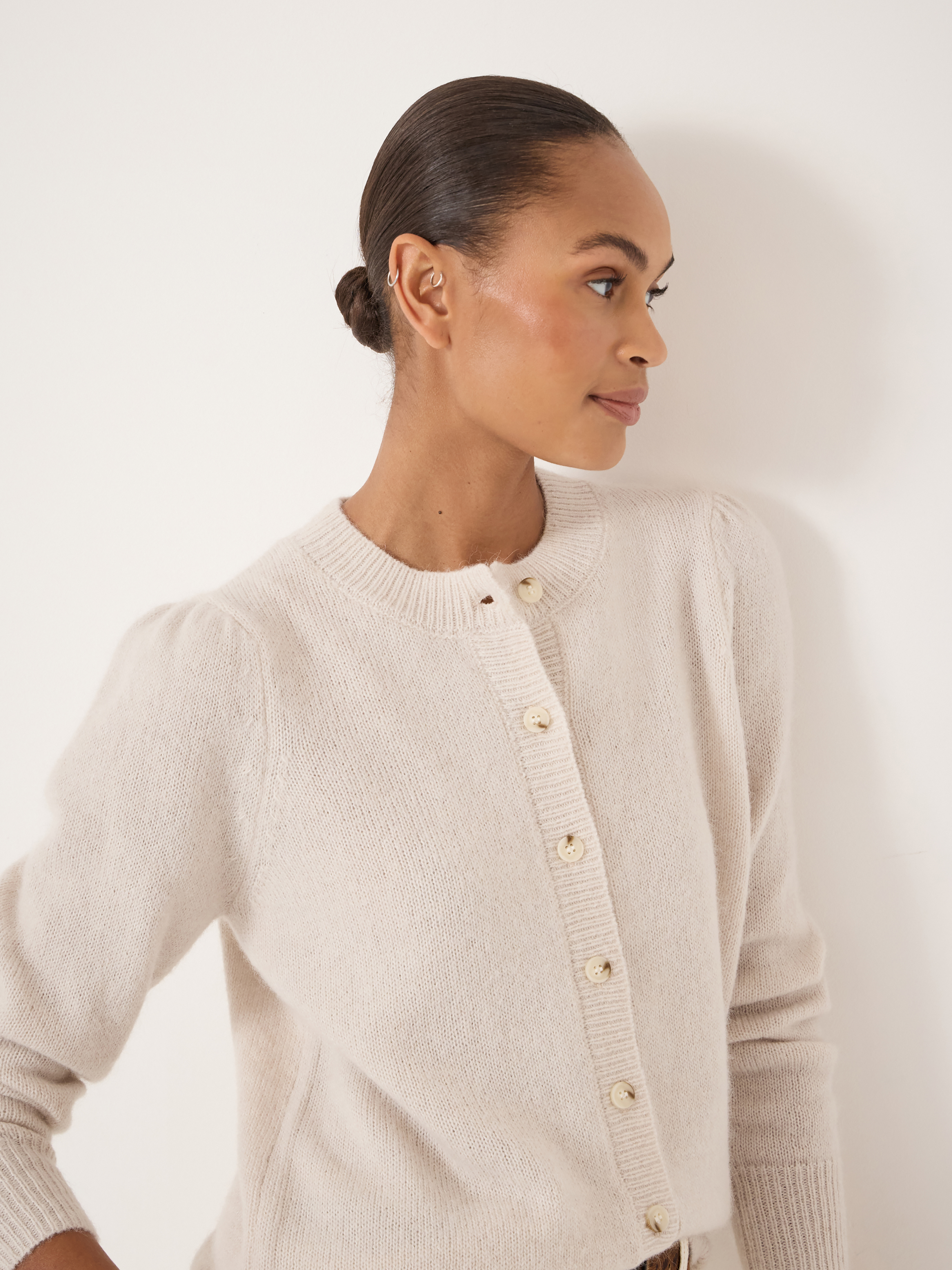 Wool Blend Gathered Shoulder Detail Cardigan