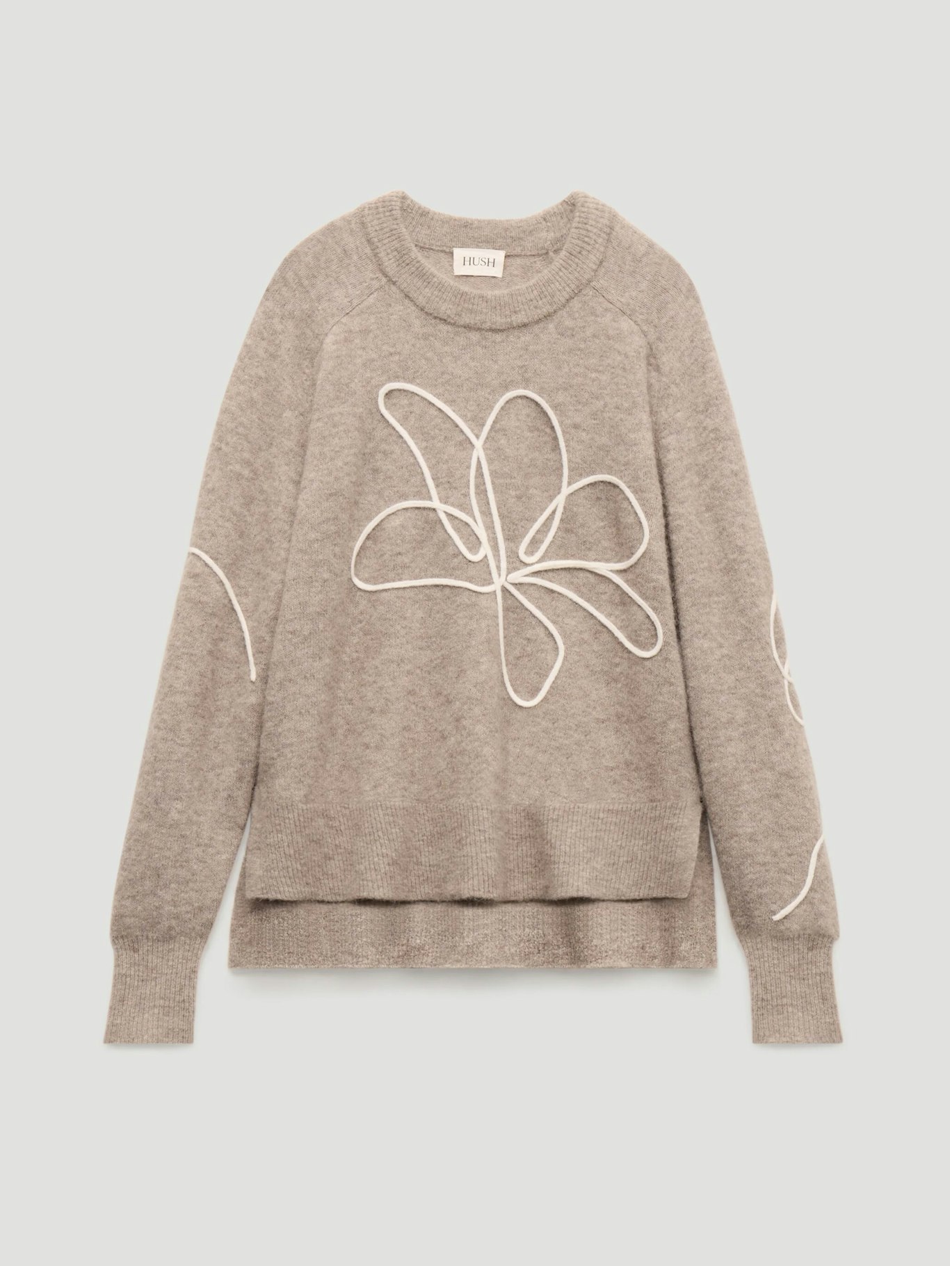 014563-4696-07 Wool Blend Crew Neck Jumper with Flower Motif