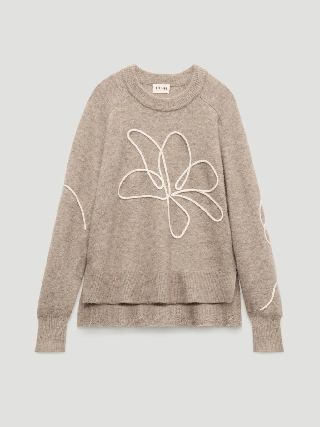 014563-4696-07 Wool Blend Crew Neck Jumper with Flower Motif