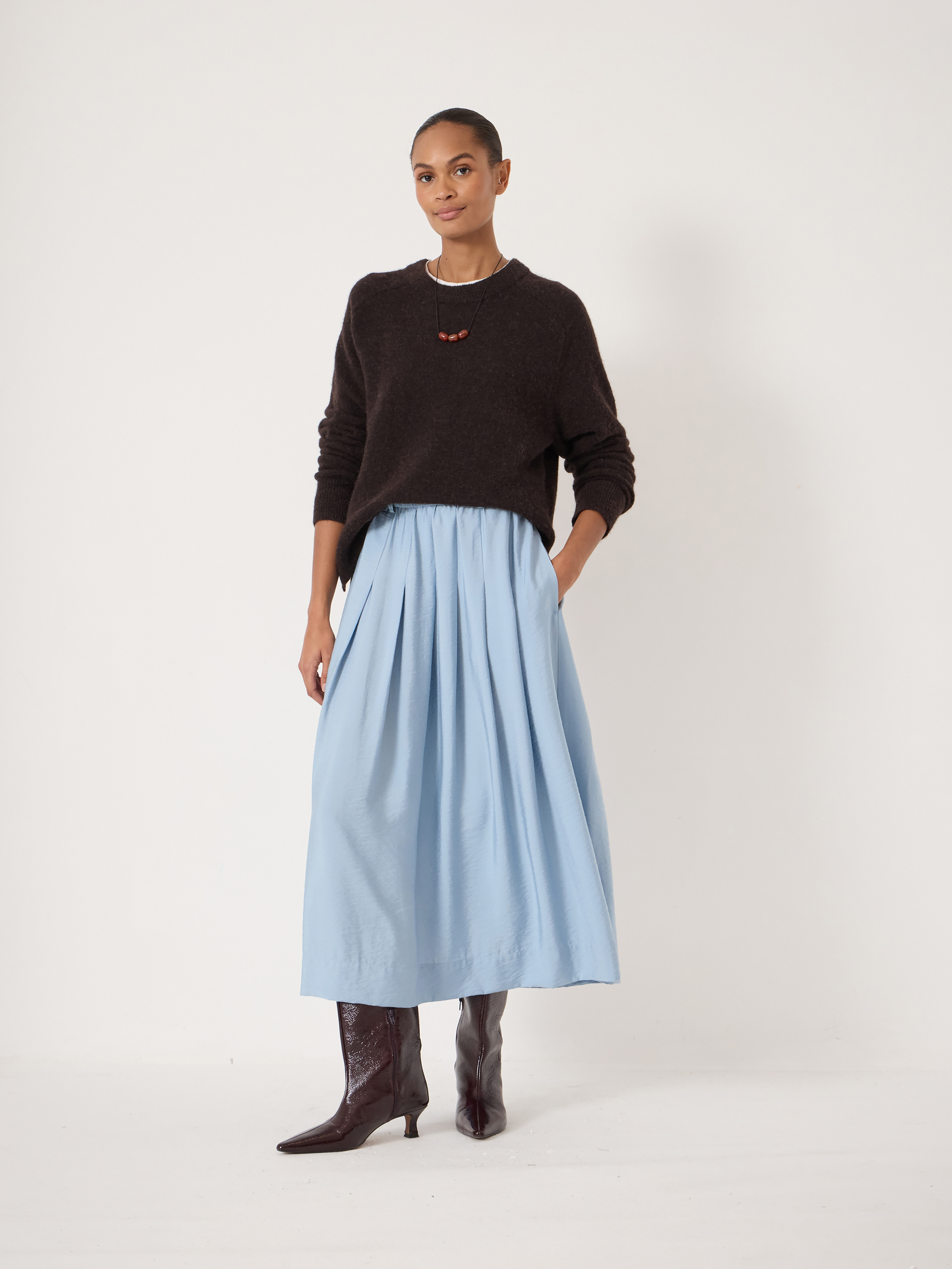 Ivy Pleated Air Flow Midi Skirt