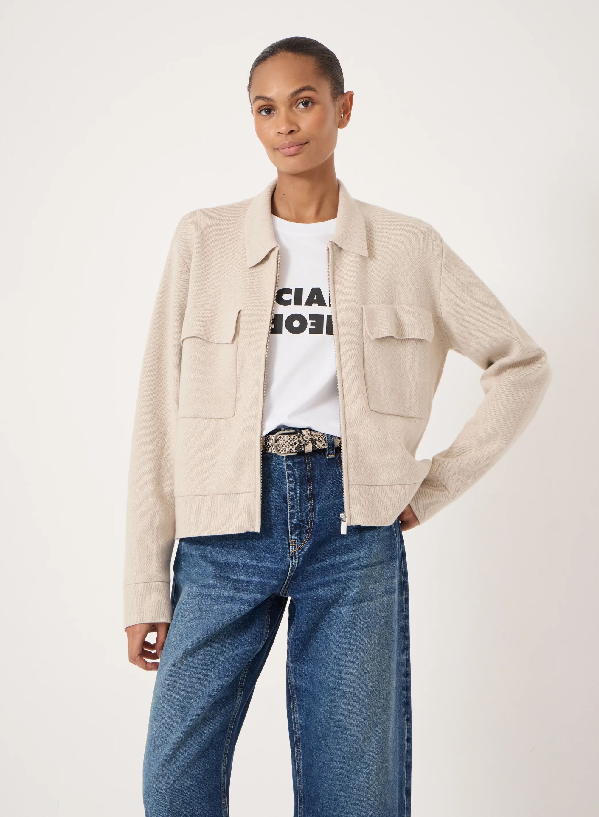 Wool Blend Zip Front Cardigan