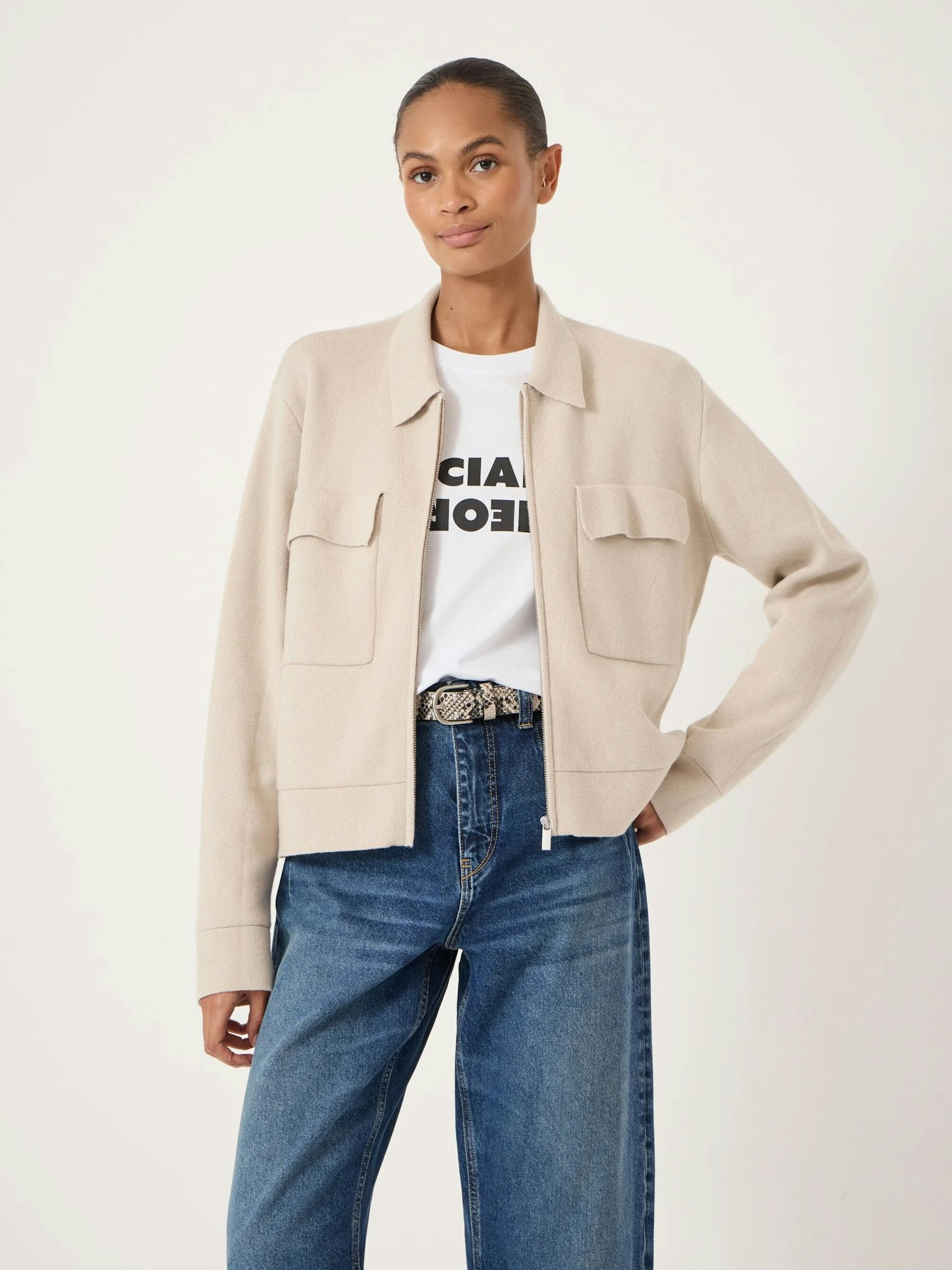 014676-0340-01 Wool Blend Zip Front Cardigan