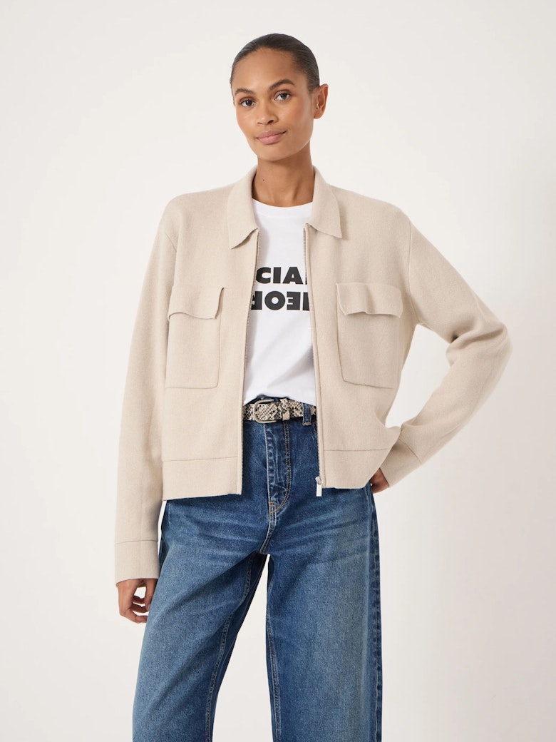 Wool Blend Zip Front Cardigan