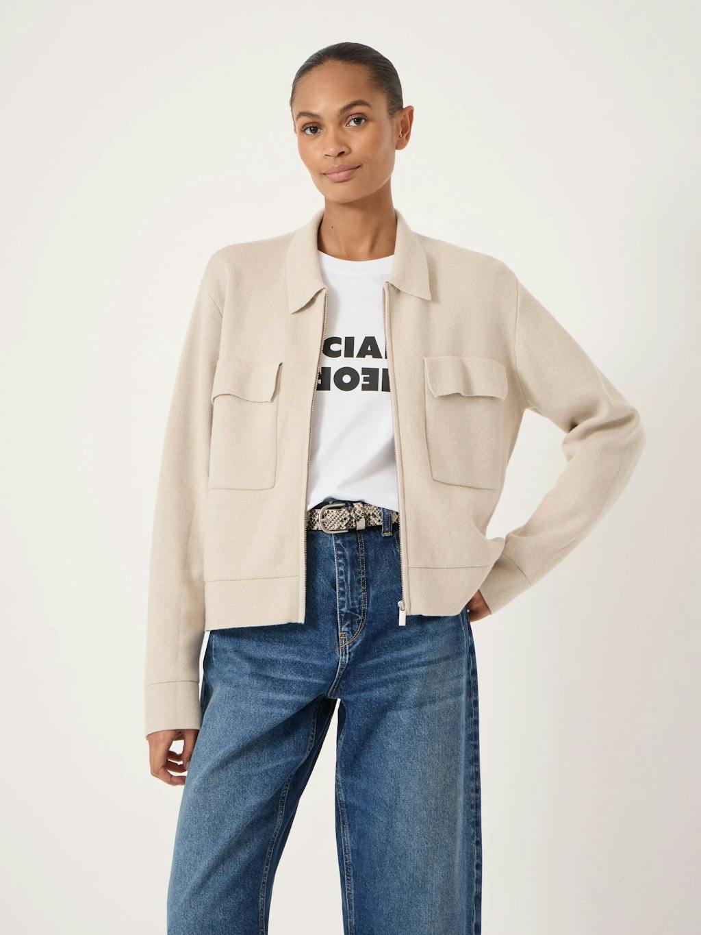 014676-0340-01 Wool Blend Zip Front Cardigan