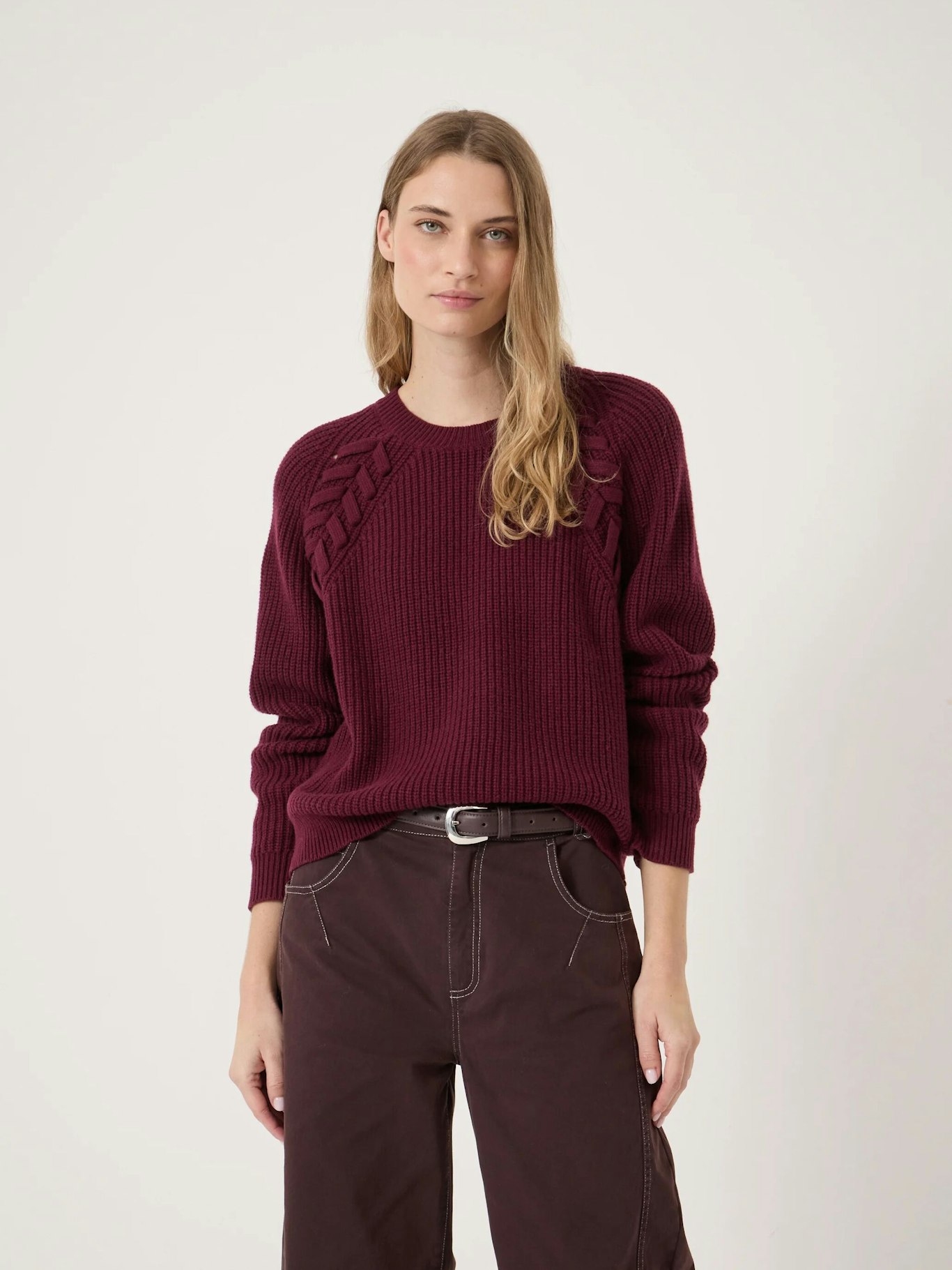 014713-1324-01 Mel Wool Blend Plait Trim Jumper