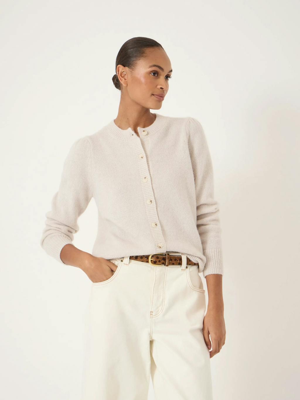 014275-0340-01 Wool Blend Gathered Shoulder Detail Cardigan