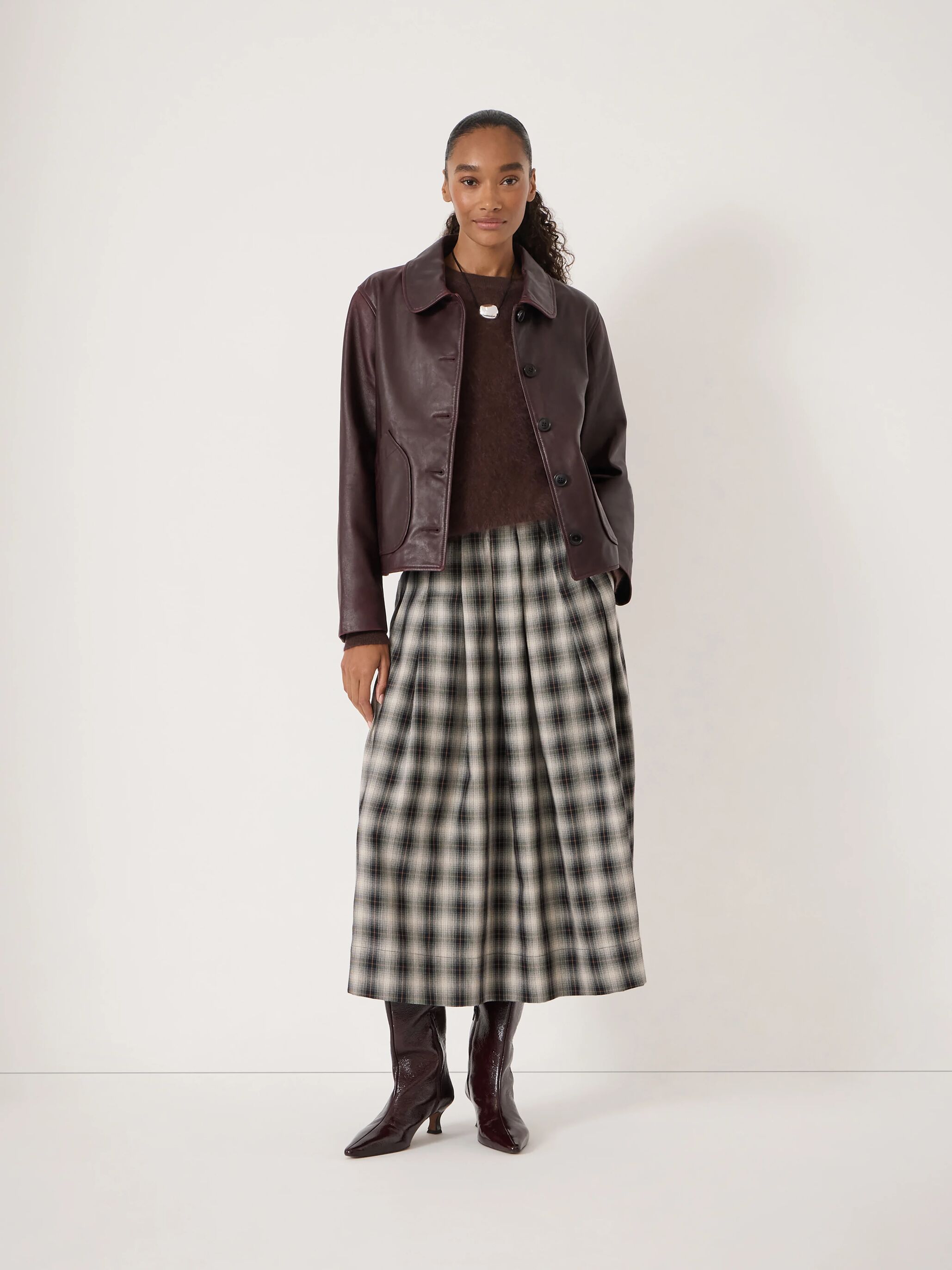 Ivy Check Pleat Release Midi Skirt