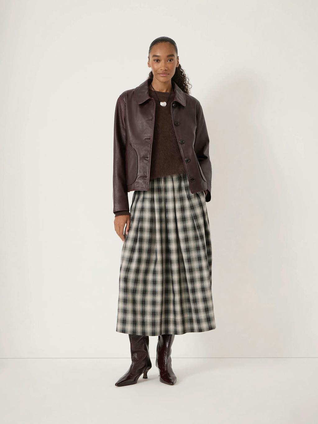 015367-4937-02 Ivy Check Pleat Release Midi Skirt