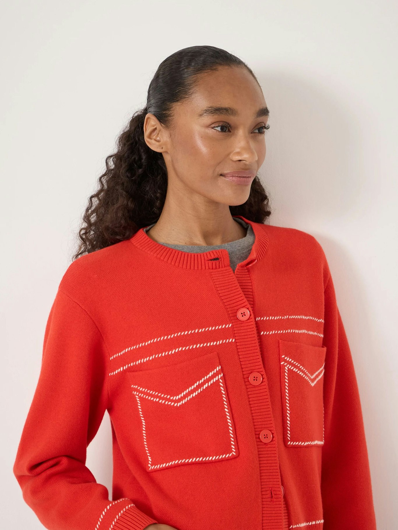 014399-1044-04 Stitch Detail Cardigan with Wool