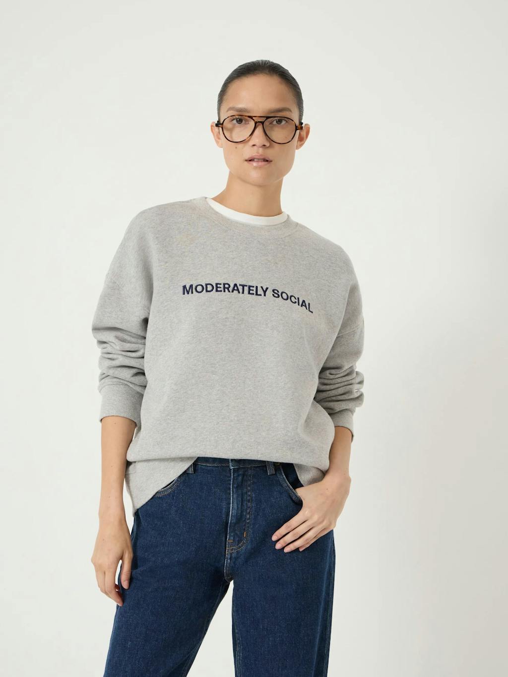 015267-4426-01 Moderately Social Embroidered Graphic Cotton Sweatshirt