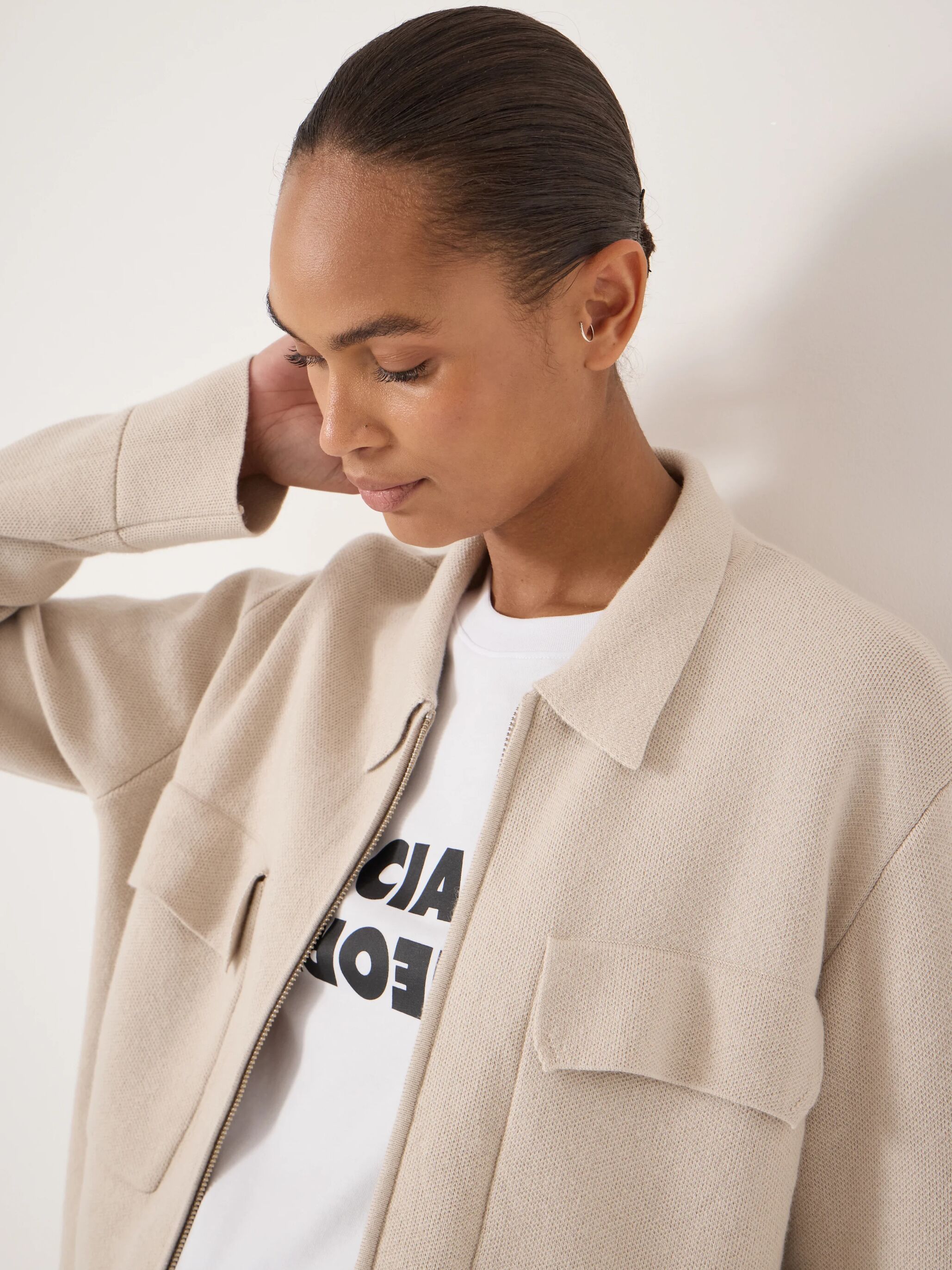 Wool Blend Zip Front Cardigan