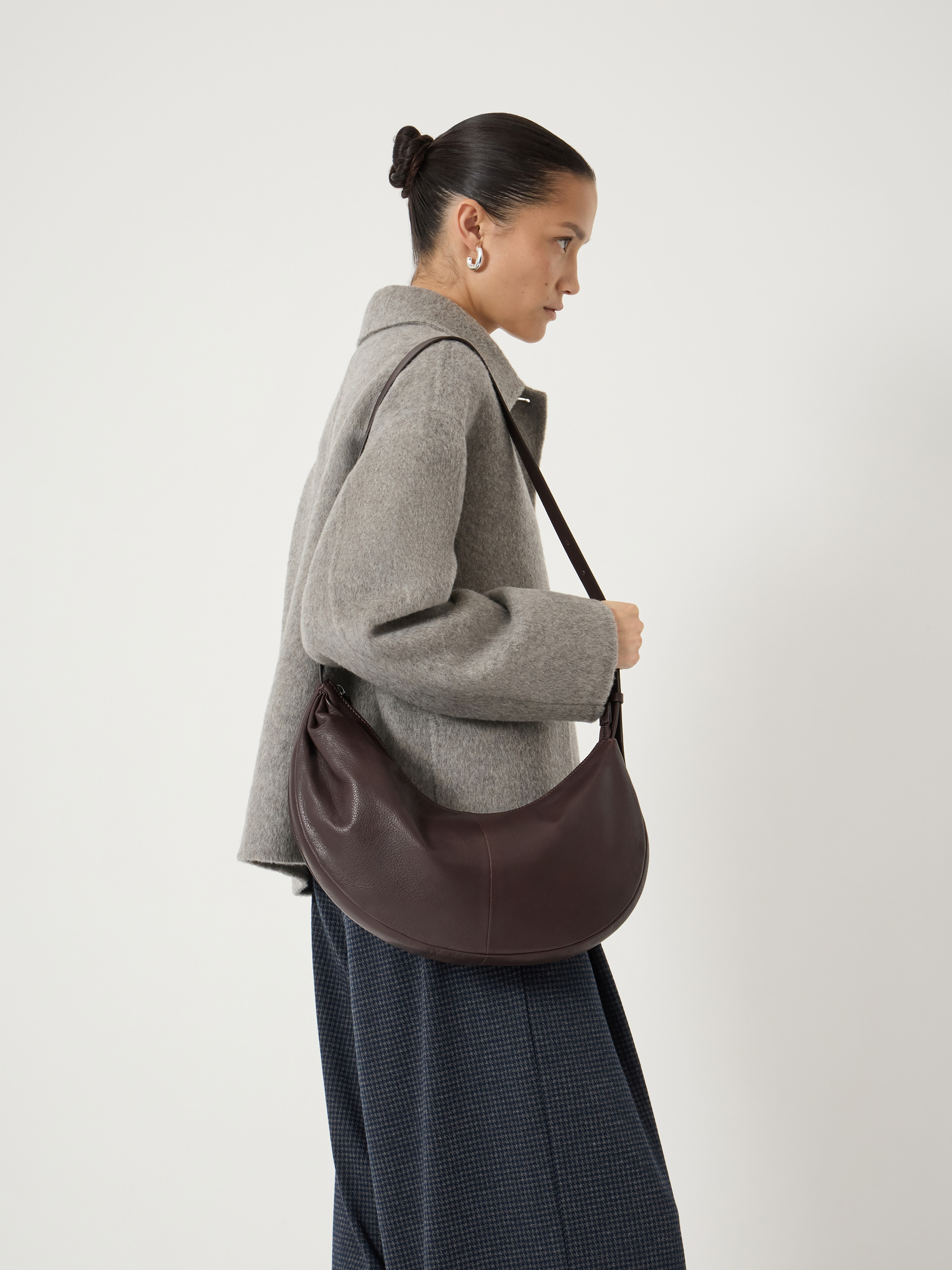 Romy Ruched Leather Crescent Bag