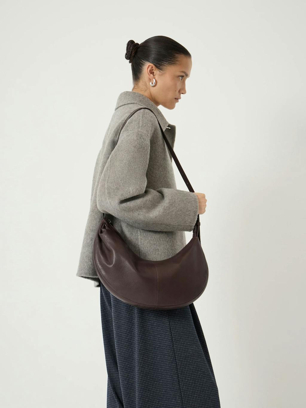 014256-1319-01 Romy Ruched Leather Crescent Bag