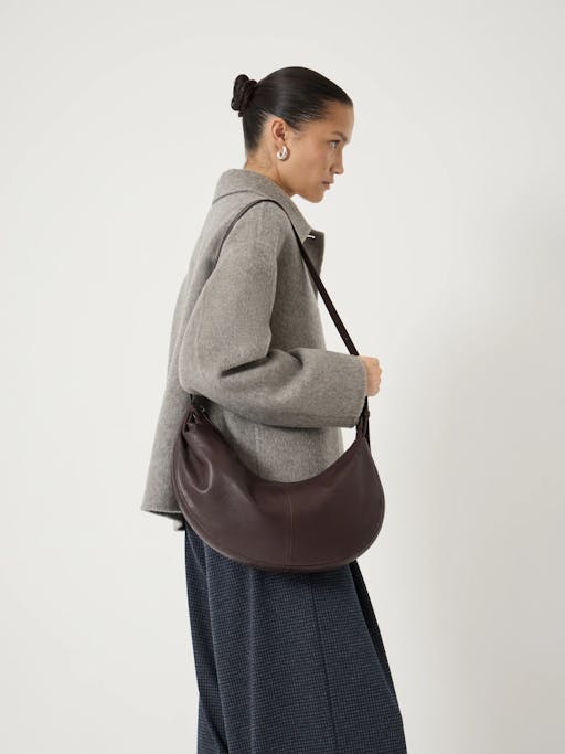 Romy Ruched Leather Crescent Bag