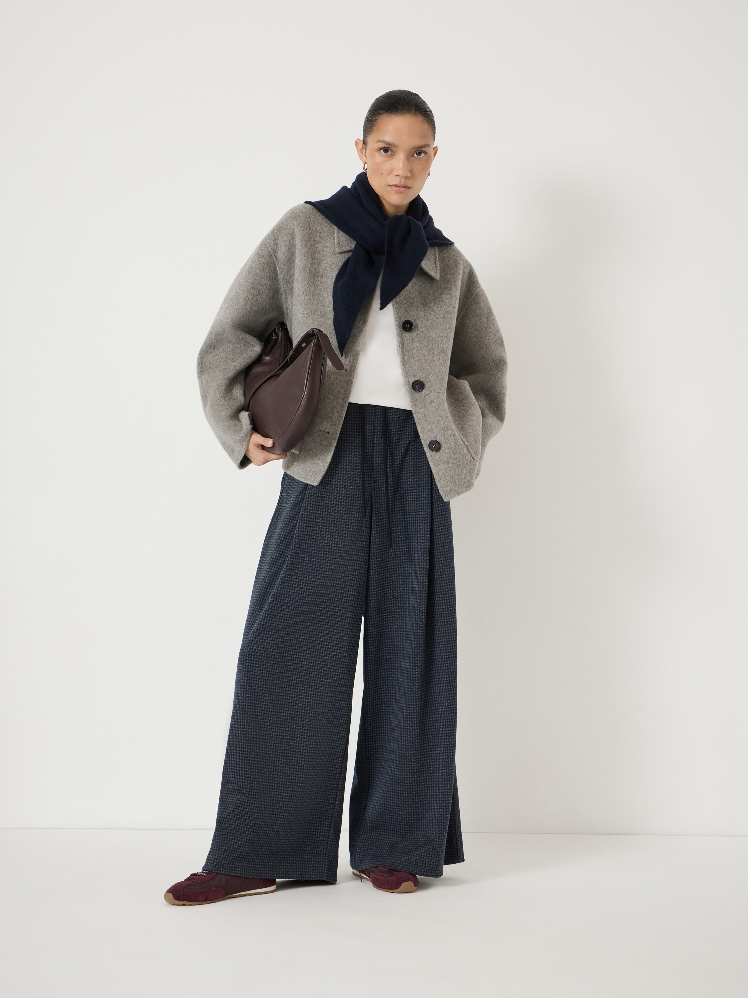 Taylor Check Wide Leg Jersey Trousers