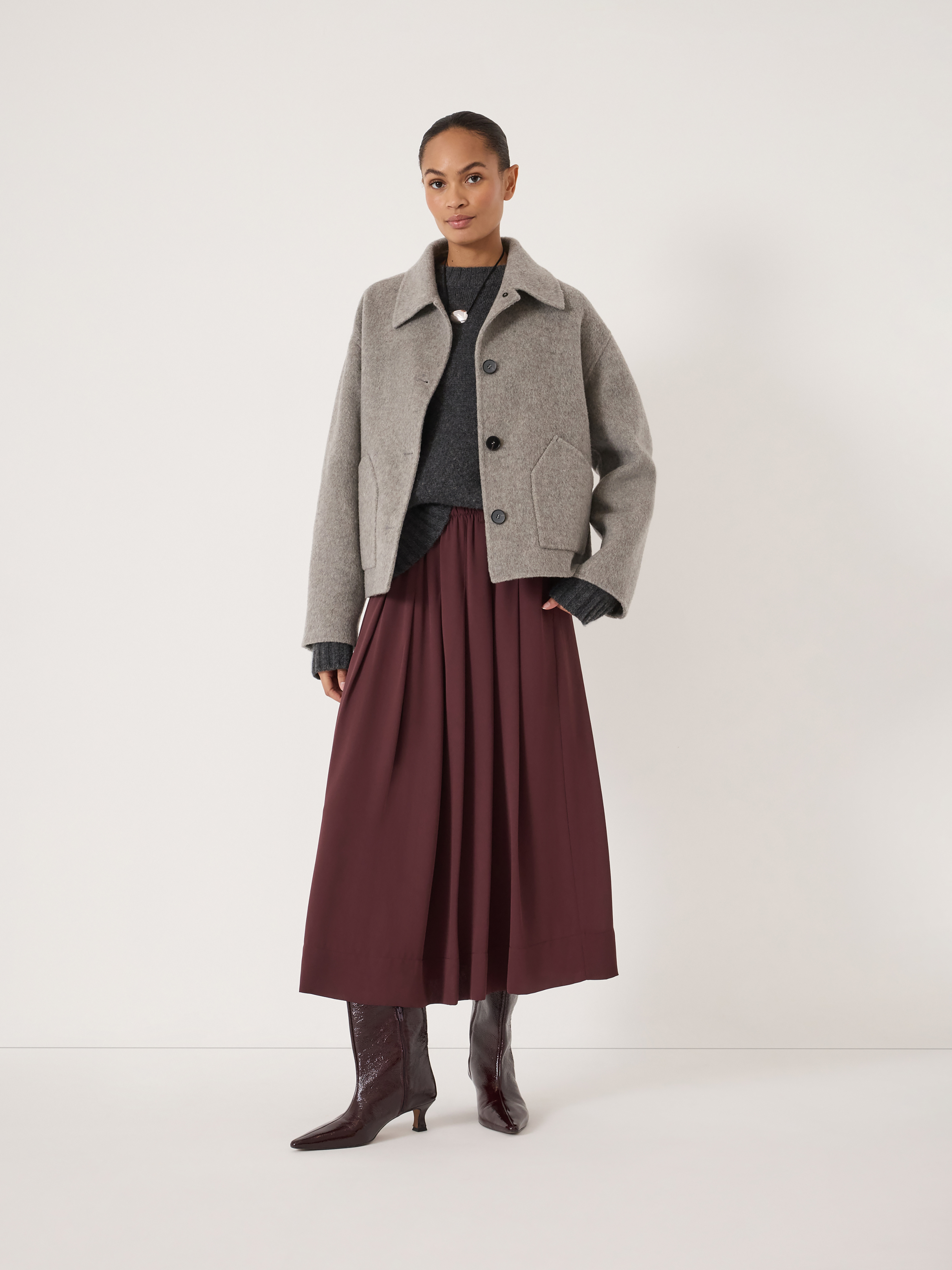 Ivy Pleated Chiffon Midi Skirt (Burgundy Purple)