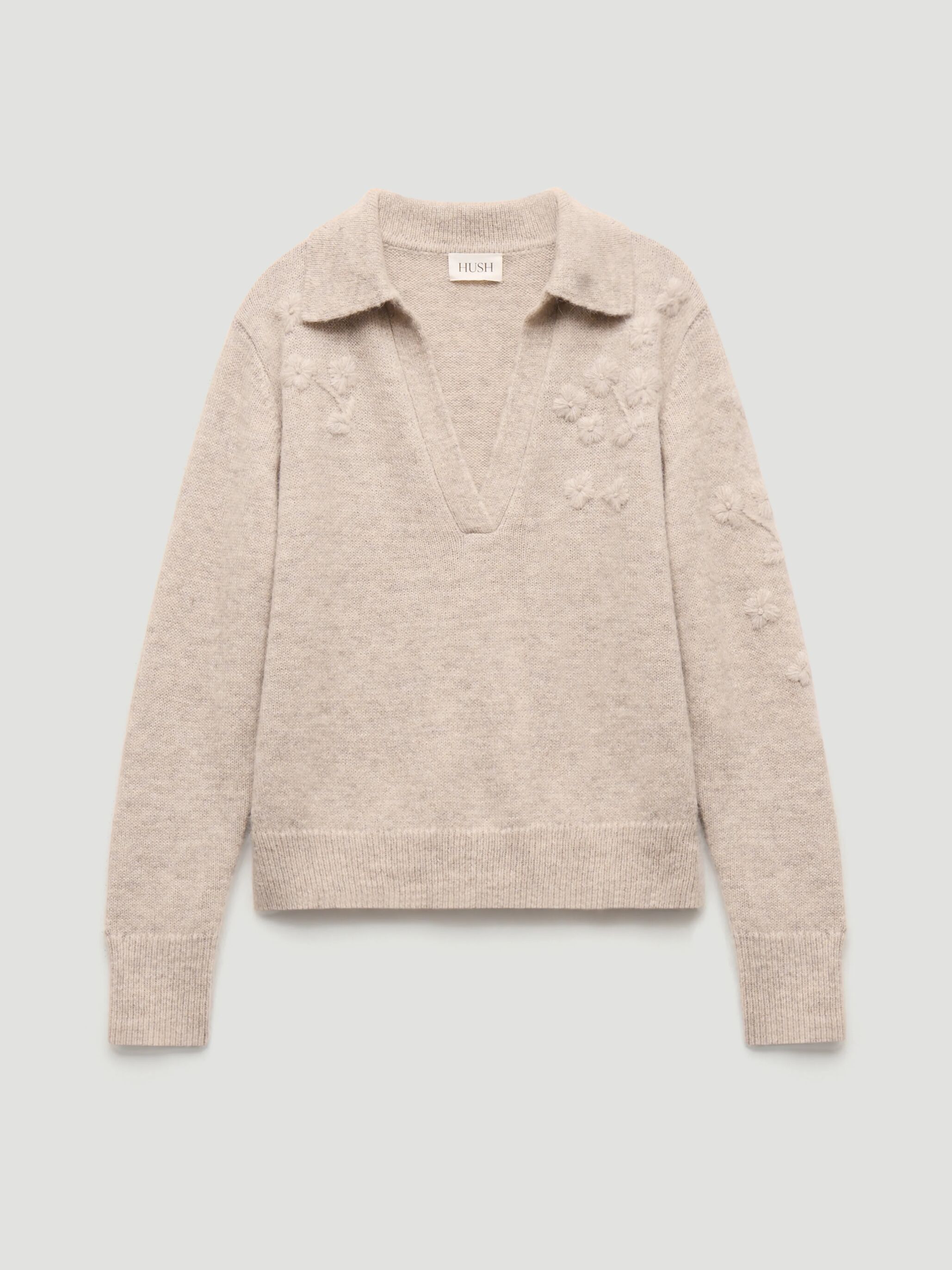 Wool Blend Collar Detail Jumper with Flower Embroidery