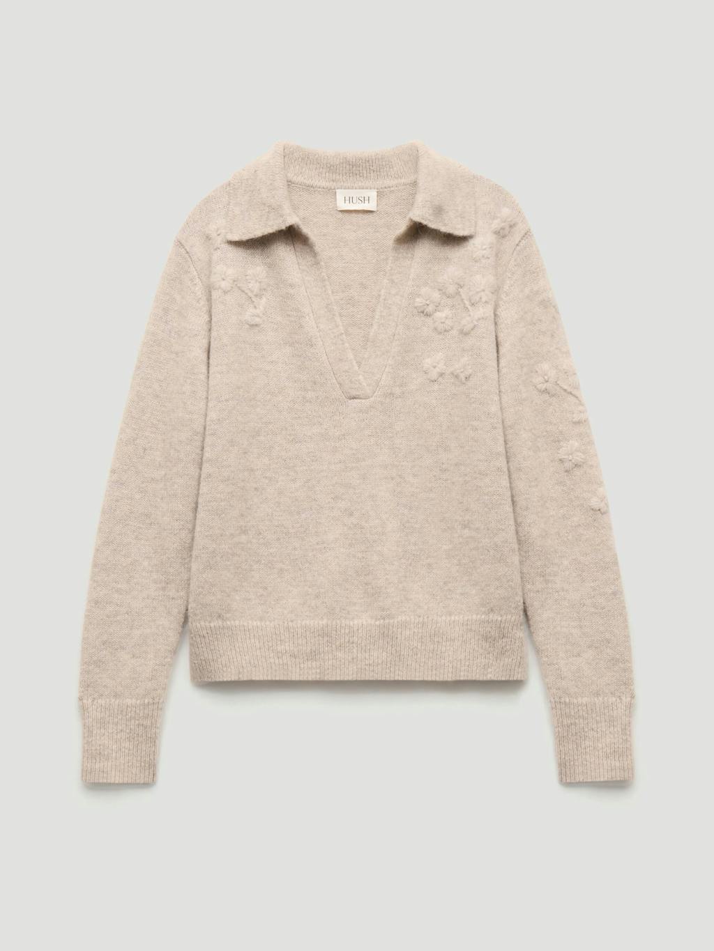 014569-2860-07 Wool Blend Collar Detail Jumper with Flower Embroidery