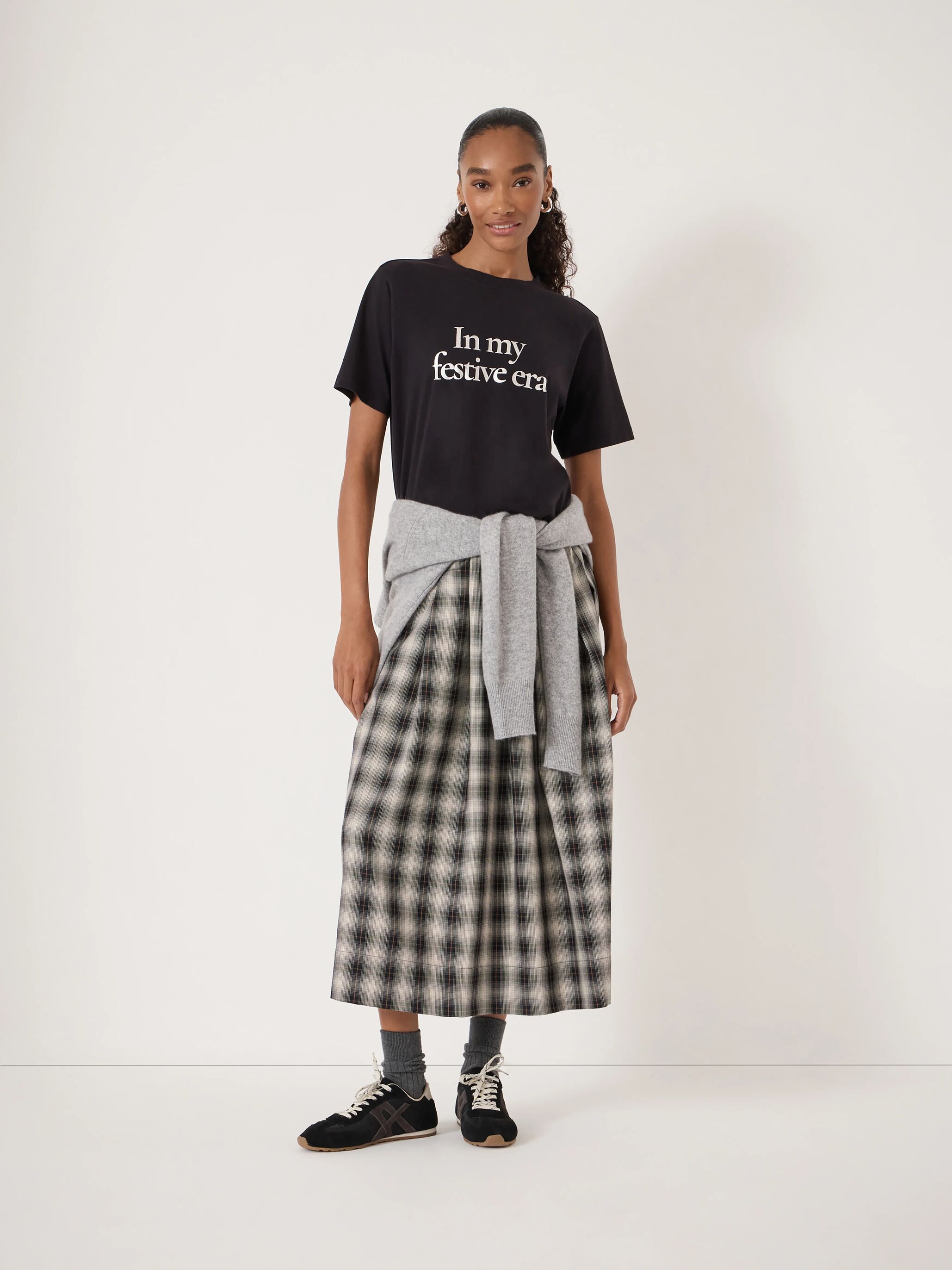 Ivy Check Pleat Release Midi Skirt