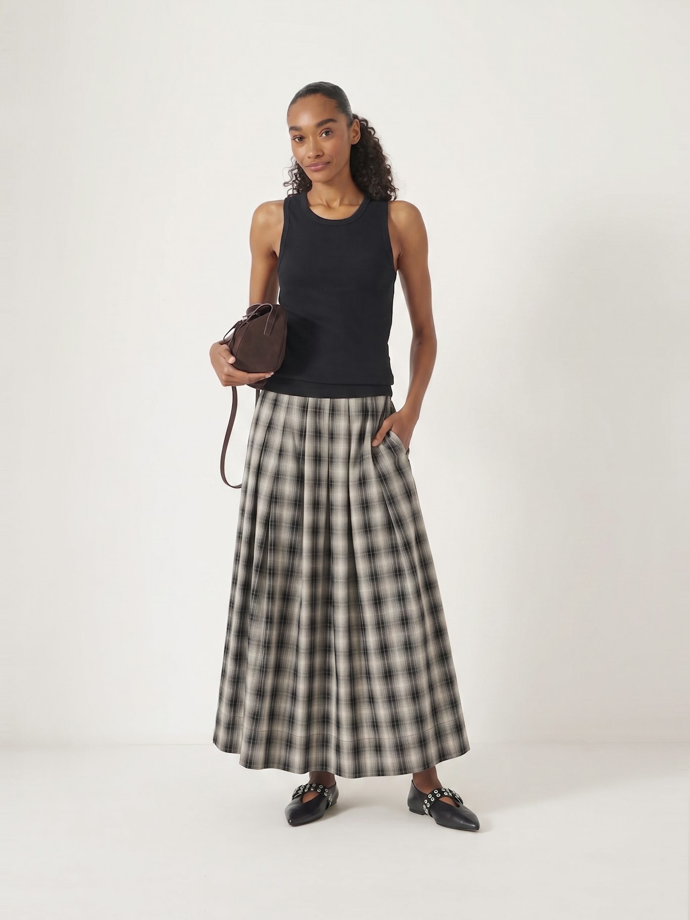 015367-4937-01 Ivy Check Pleat Release Midi Skirt