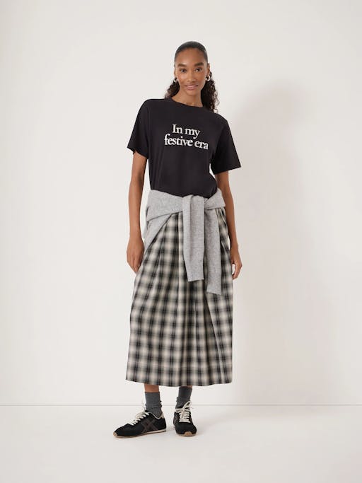 Ivy Check Pleat Release Midi Skirt