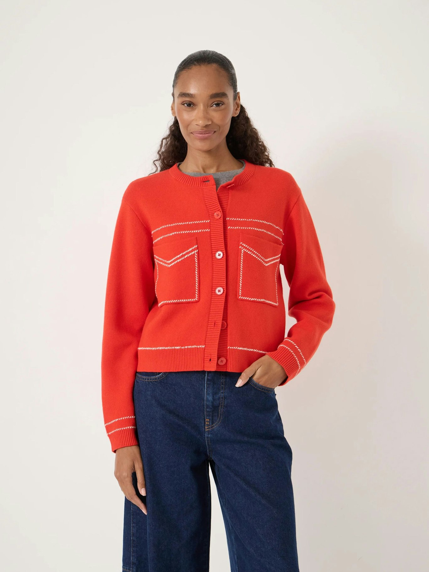 014399-1044-01 Stitch Detail Cardigan with Wool
