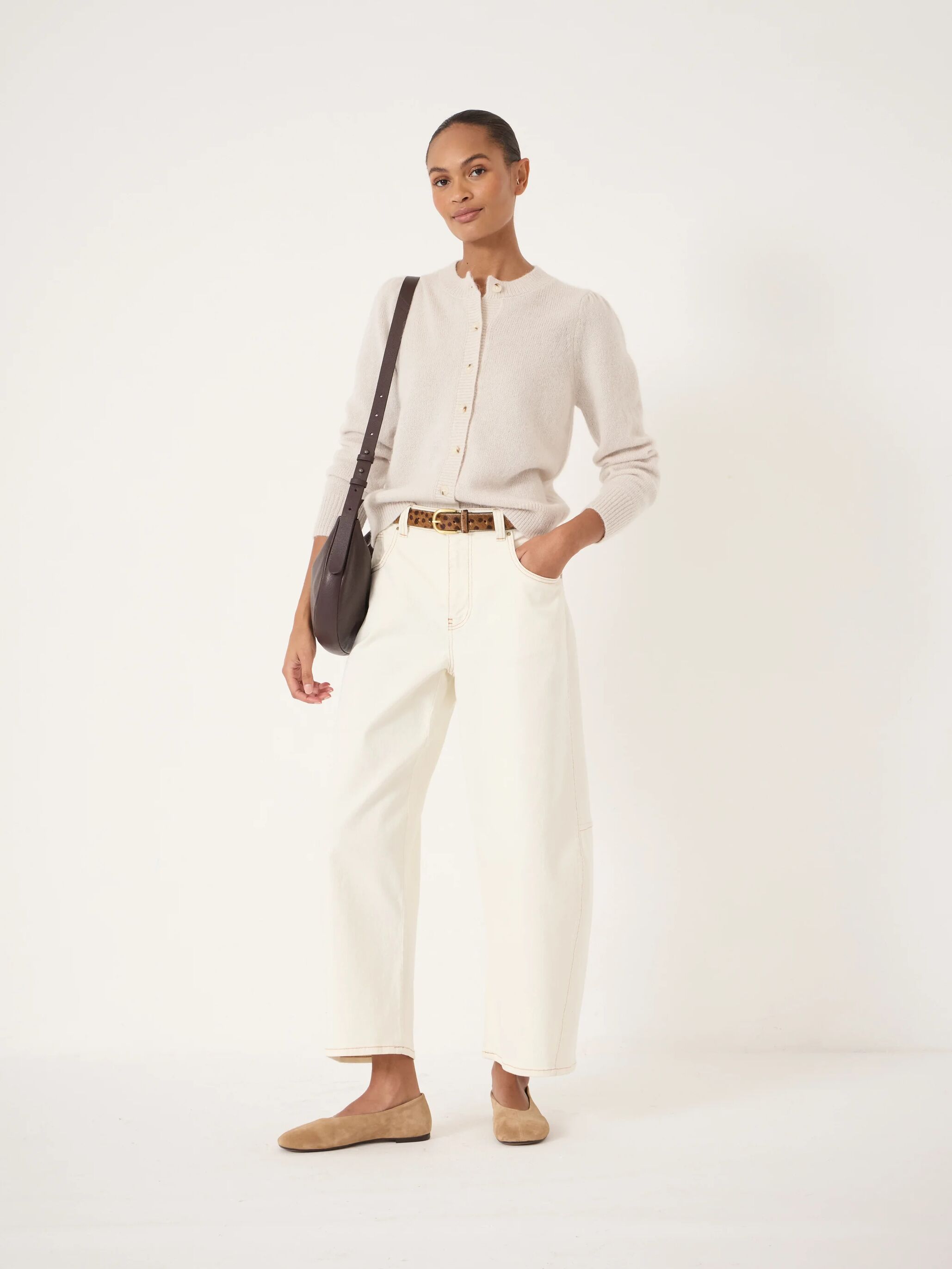 Wool Blend Gathered Shoulder Detail Cardigan