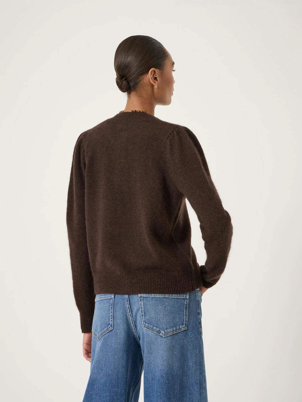 014275-0450-03 Wool Blend Gathered Shoulder Detail Cardigan