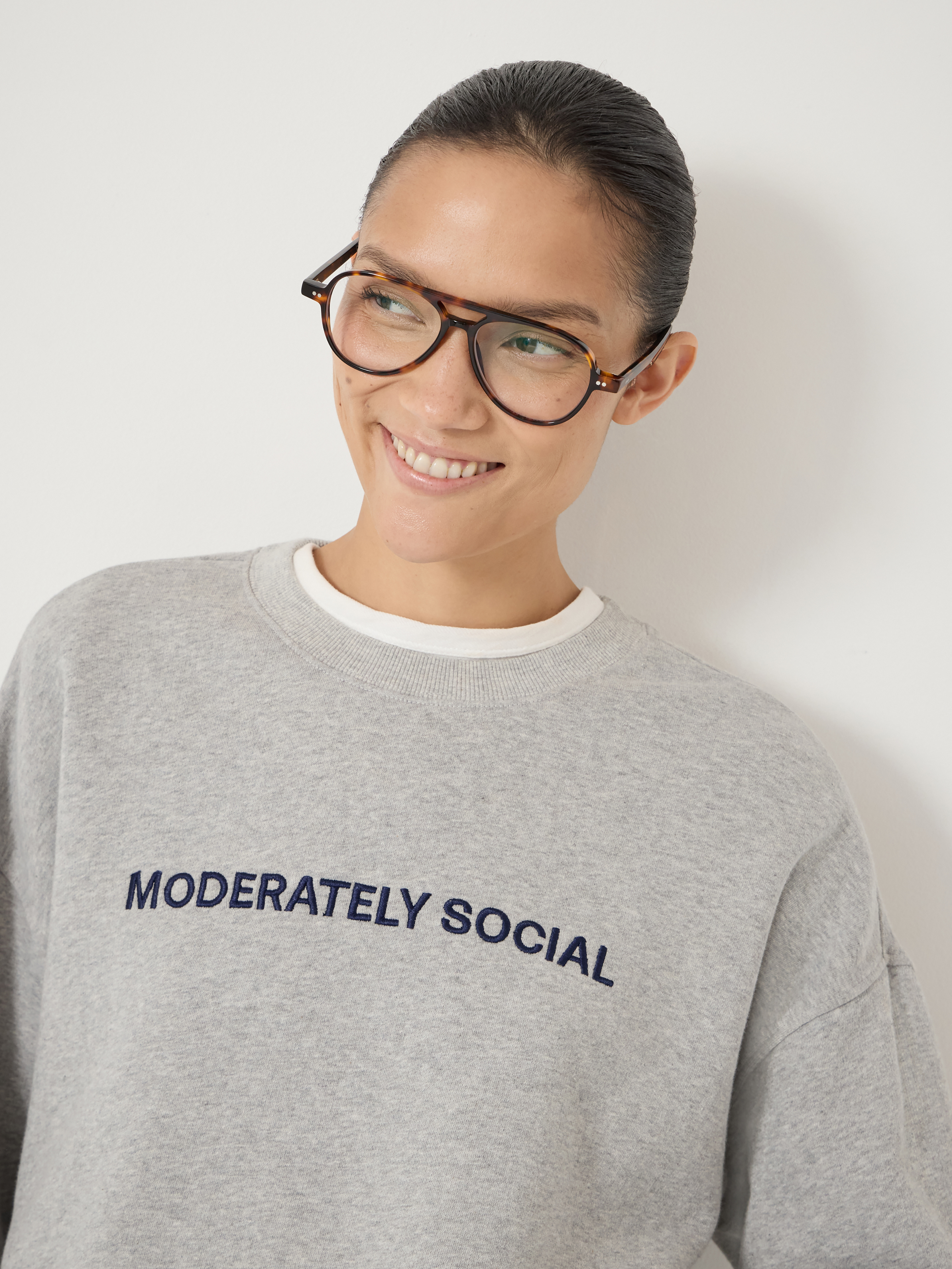 Moderately Social Embroidered Graphic Cotton Sweatshirt