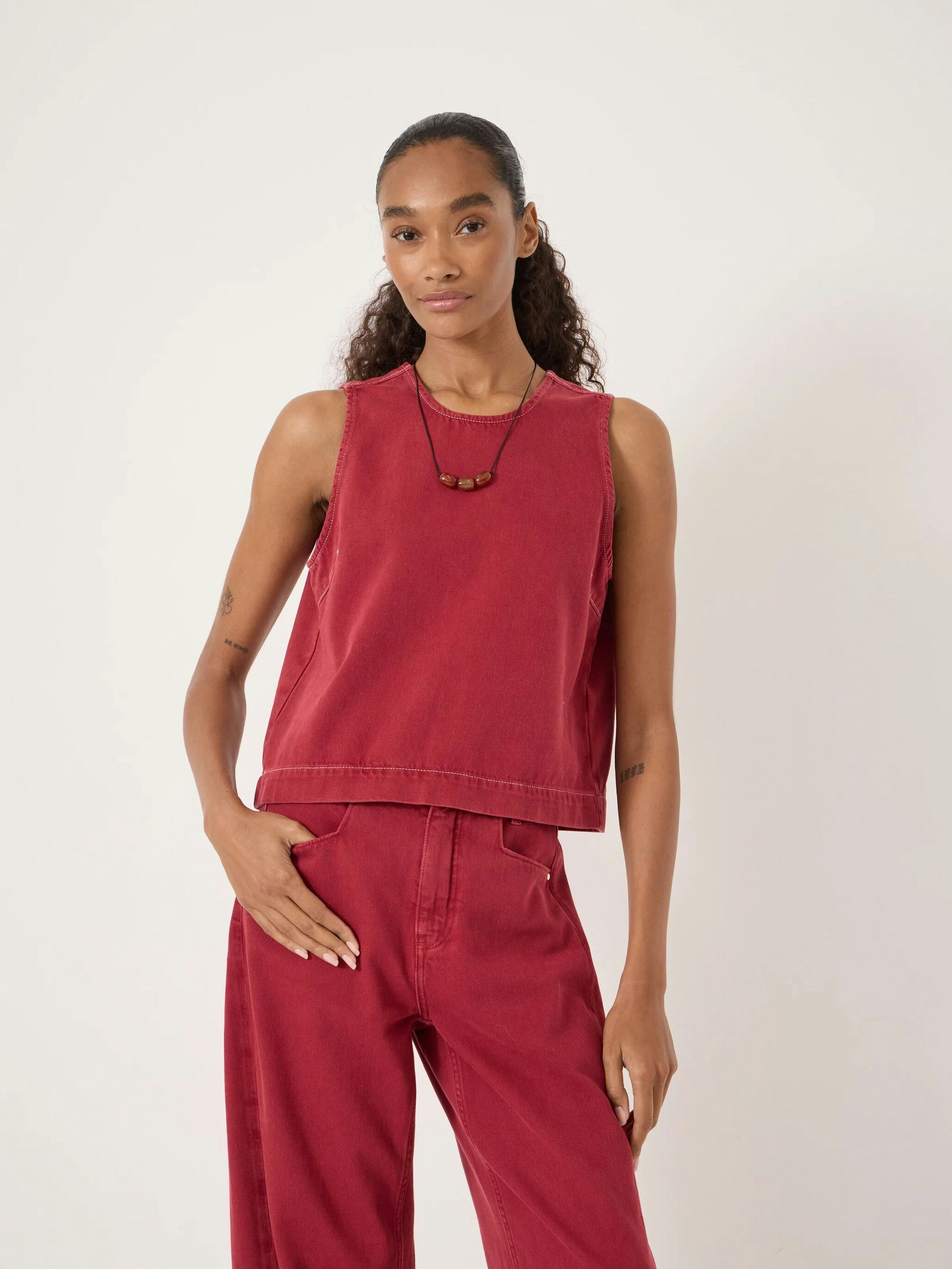 Valerie Denim Shell Top - Ruby Red | Hush