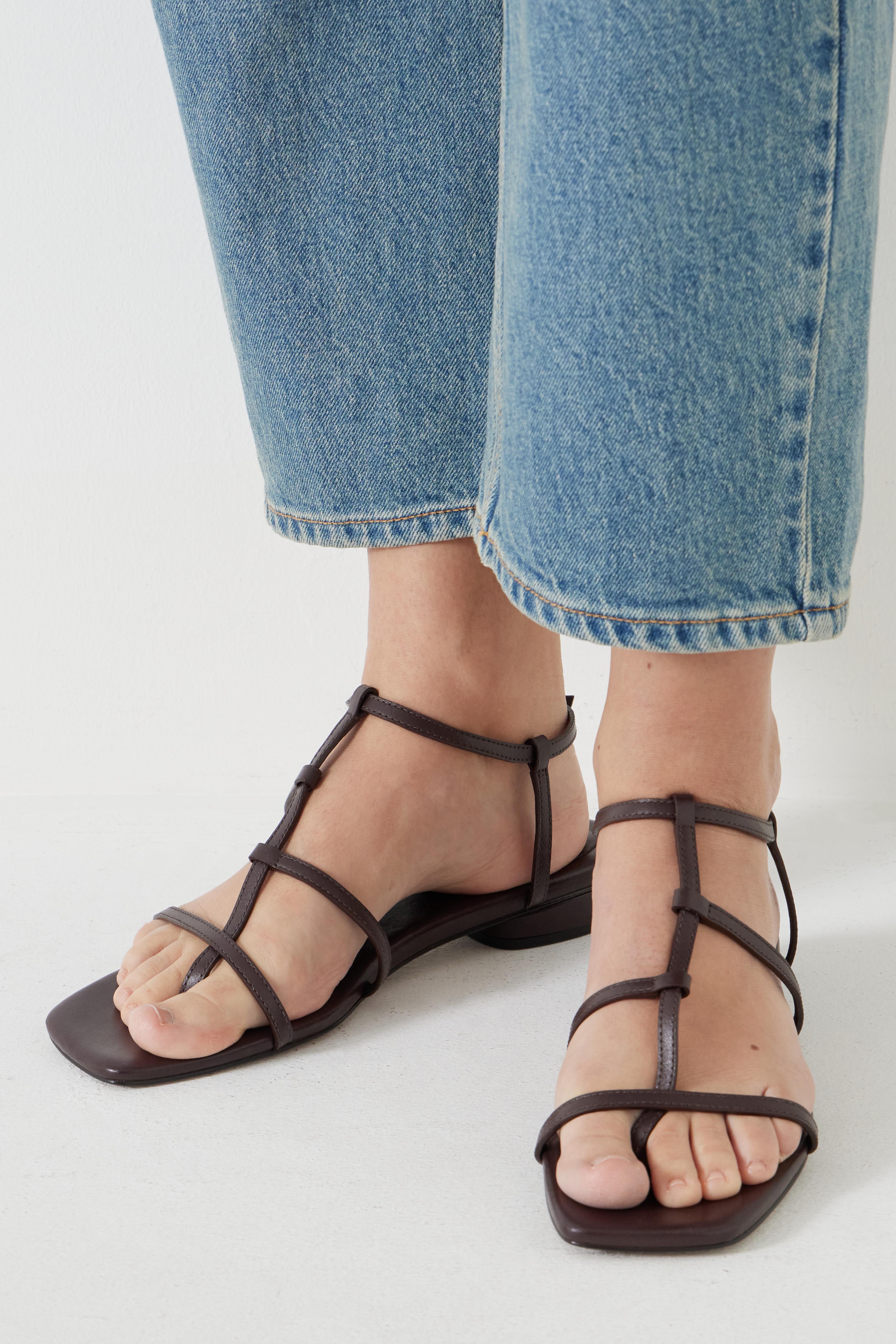 Leather Strappy Low Heel Sandals