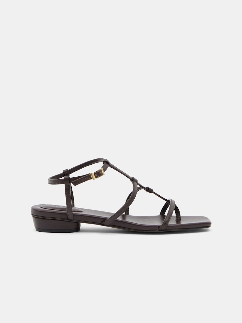 Leather Strappy Low Heel Sandals