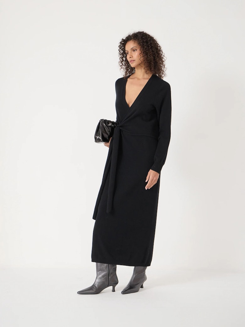 Merino V-Neck Tie Detail Dress