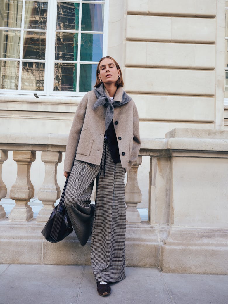 Check Wide Leg Jersey Trousers