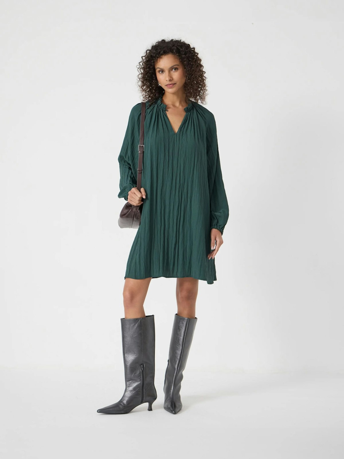 dark green mini dress long sleeve Green Satin Long Sleeve Mini Dress main image 1