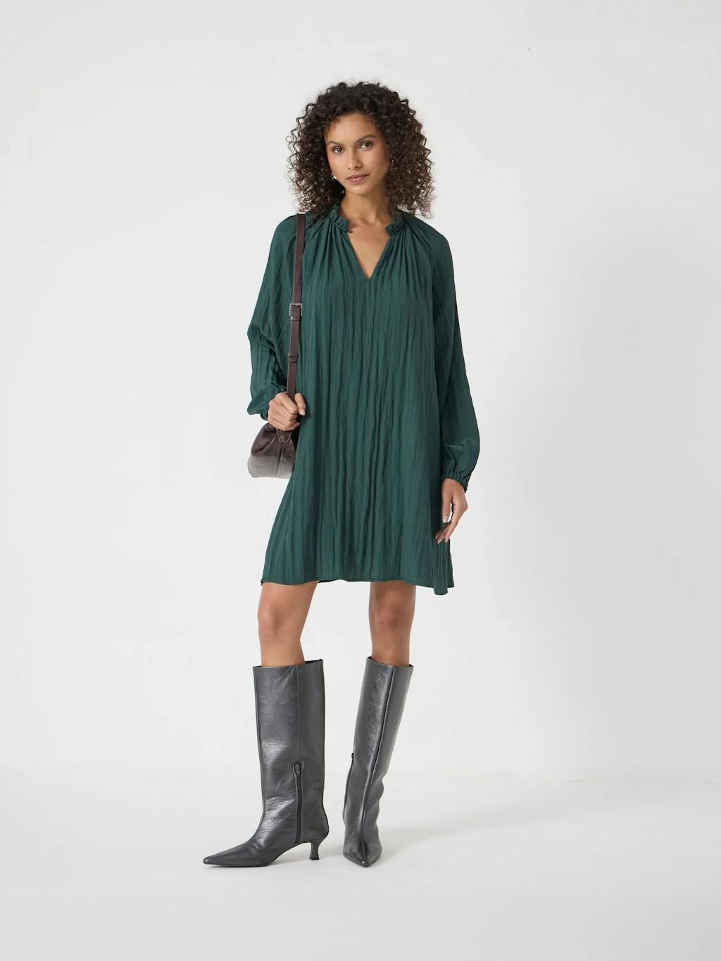 014317-2009-01 Ruffled Long Sleeve Mini Dress