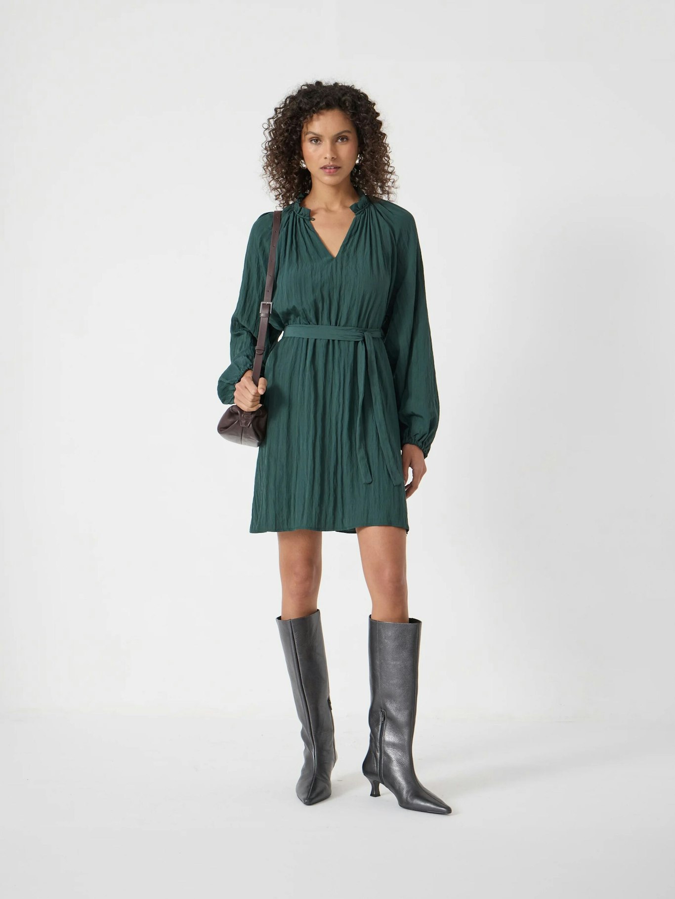 014317-2009-04 Ruffled Long Sleeve Mini Dress
