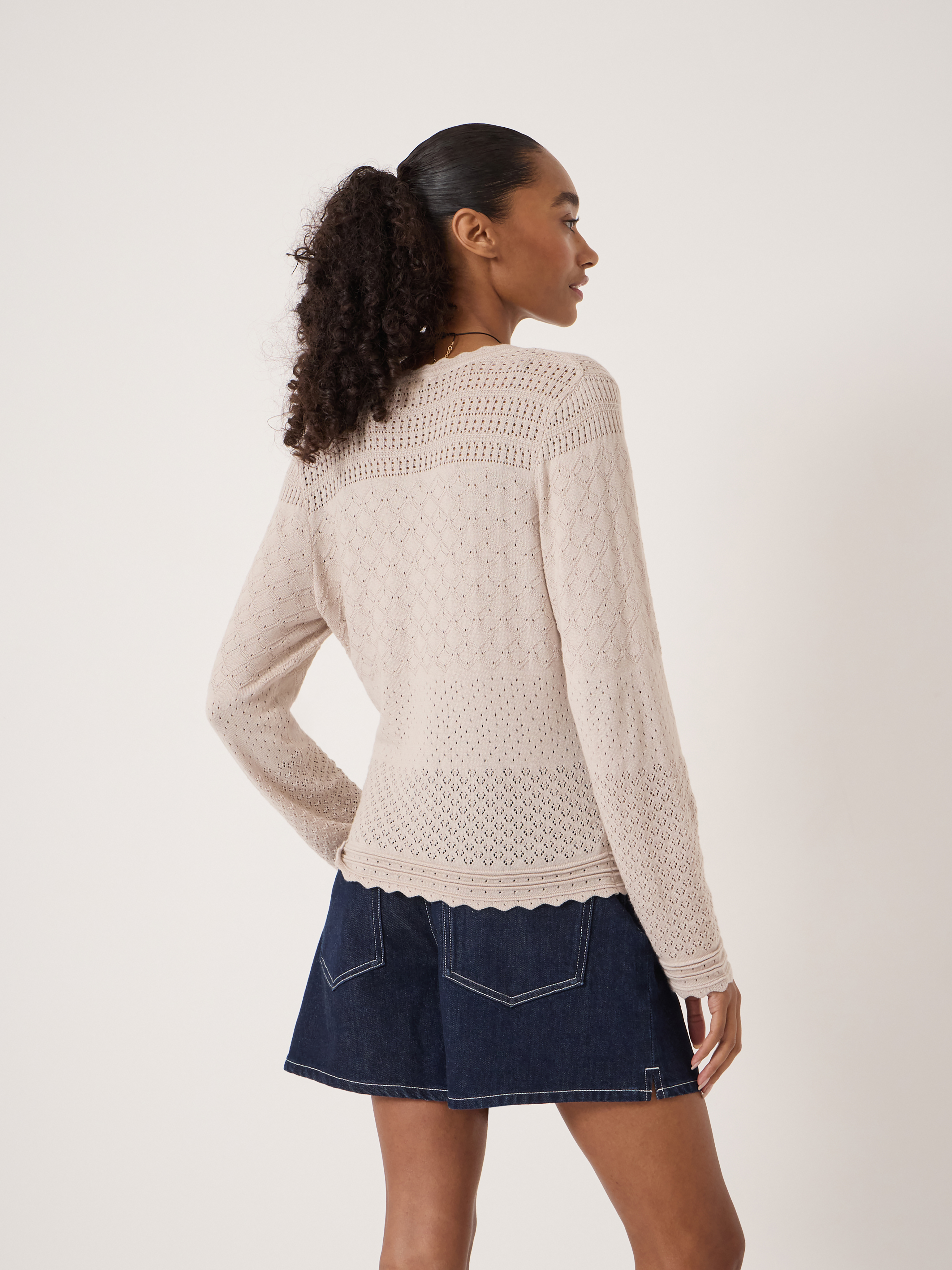 Pointelle Cotton V Neck Jumper